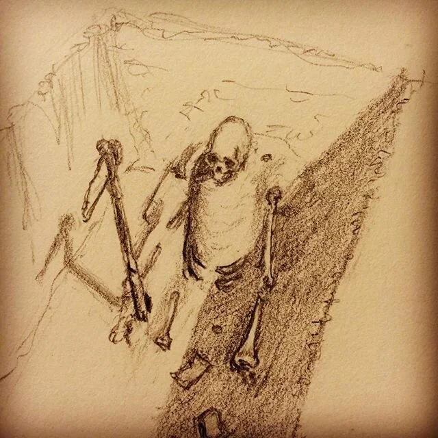 I have long loved the Shang #culture of #China for their amazing #bronze #artifacts. But I did not know until visiting Yanxi, Anyang, that they buried #soldiers in such an #IndianaJones like manner. This was #sketched from an outdoor replica, but was