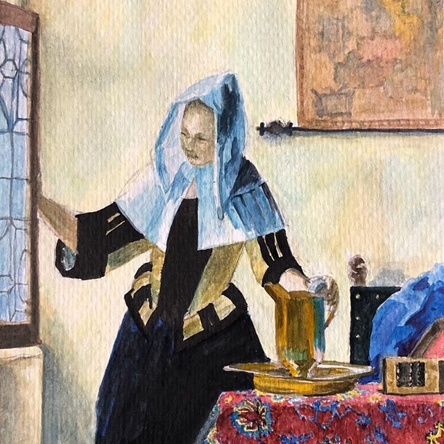 The best thing about copying paintings is how long and how closely it gets you to look at the original. The table cloth on this one was just amazing.
.
#vermeer #watercolor #painting #art #dutchmasters #netherlands #dutchart #johannesvermeer #map #wi