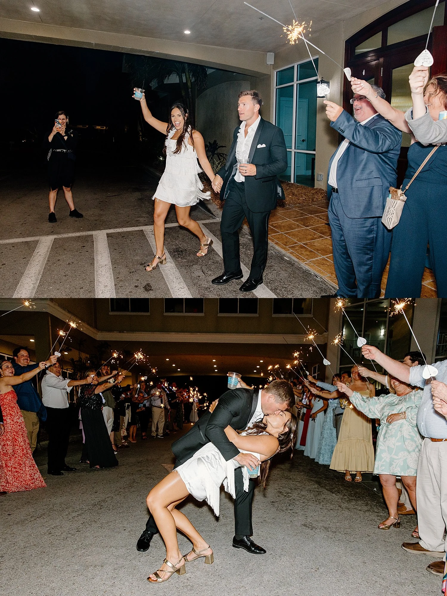 couple leaving reception through sparklers by Florida Wedding Photographer
