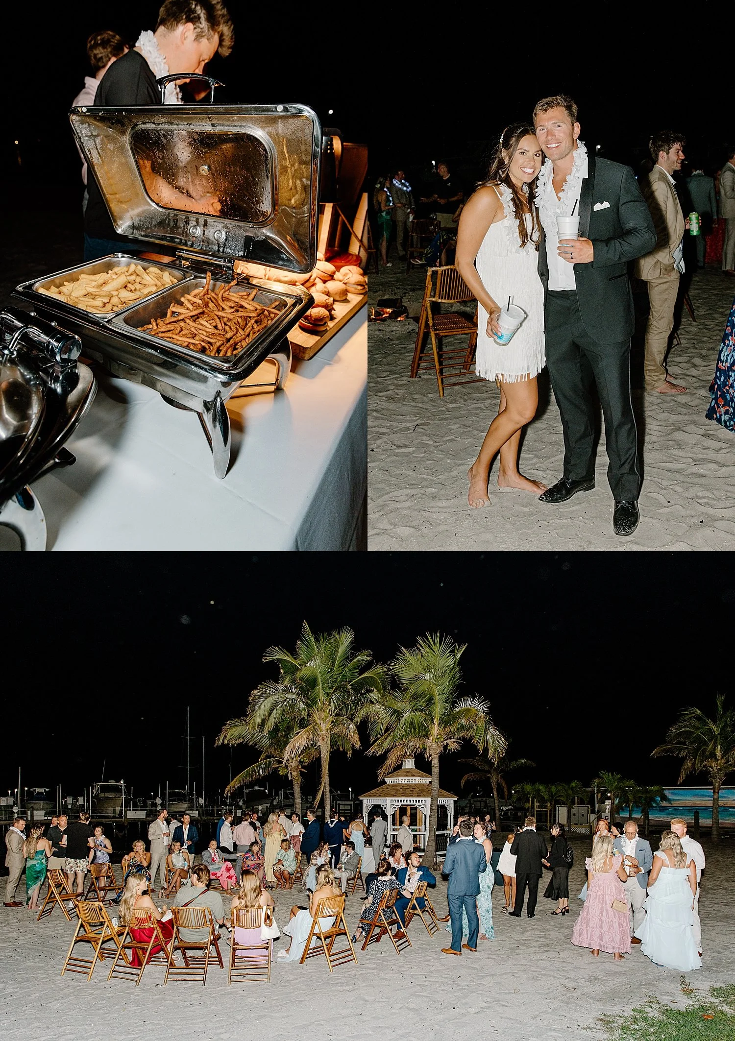 Party on the beach after dark post reception for bride and groom by Taylor Shea Photo