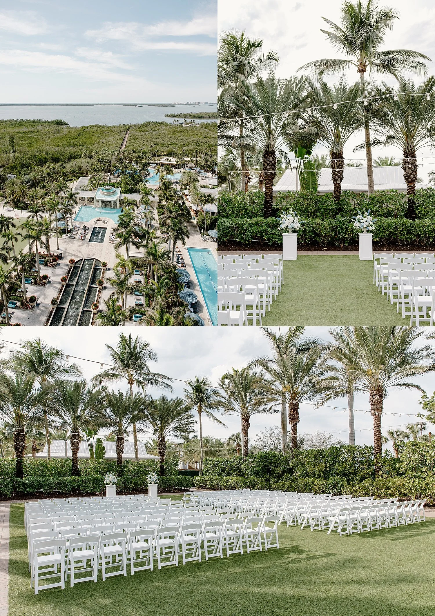  white chairs set up on lawn of one of the best venues in SWFL 
