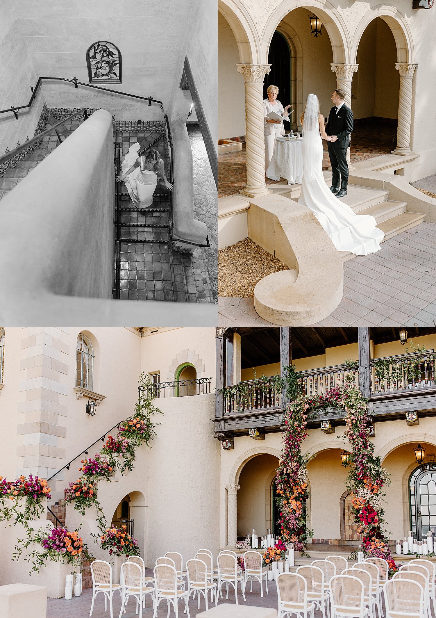  bride and groom stand on stone steps by Taylor Shea Photo 