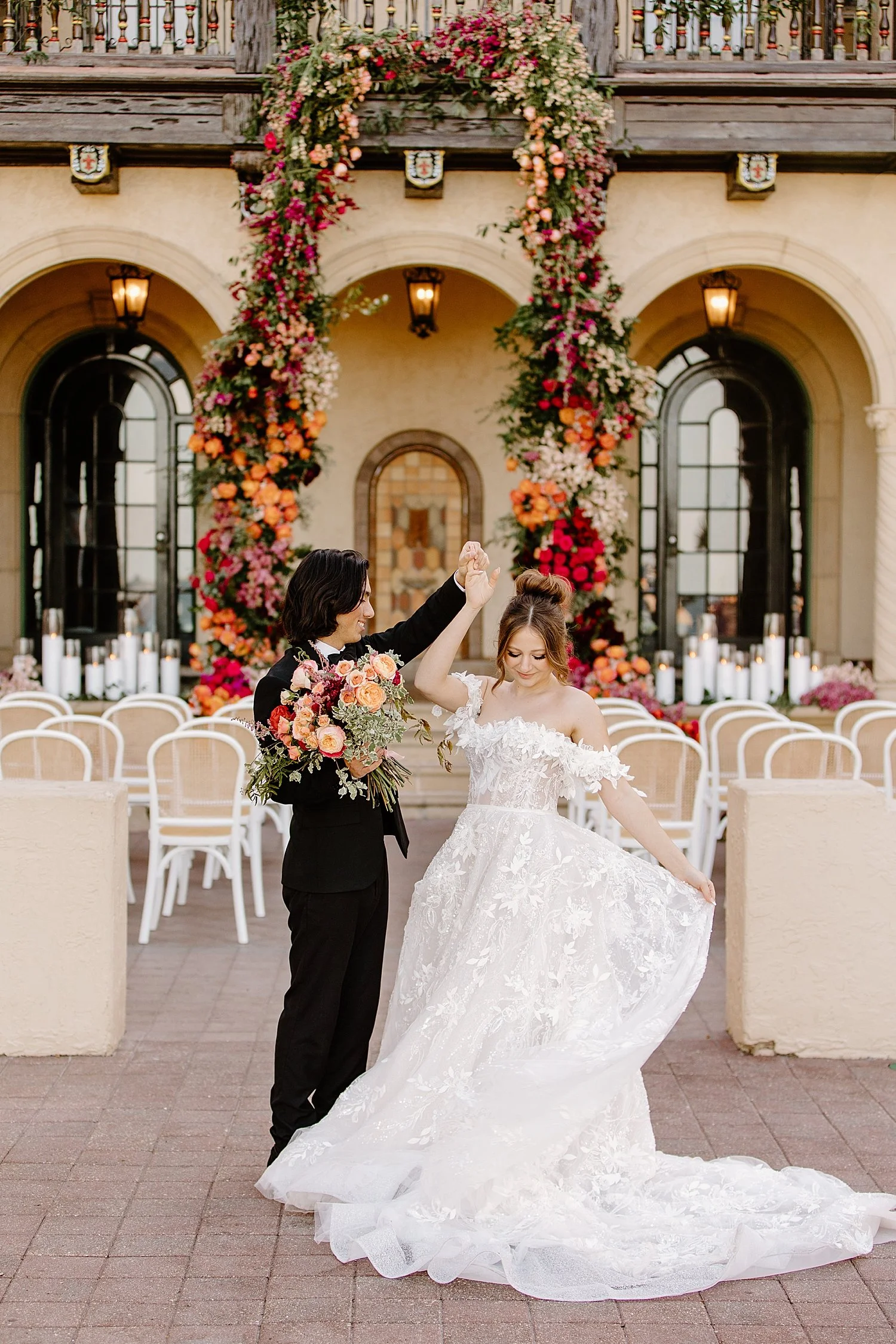  husband dips new wife at the end of the alter by Florida wedding photographer 