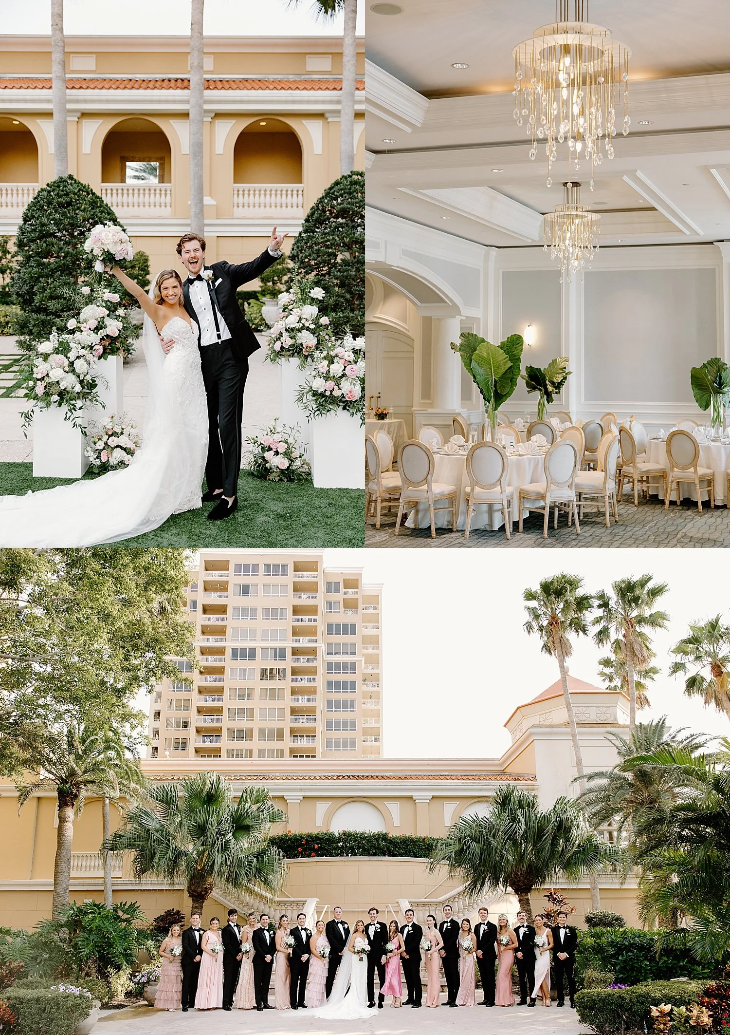  bride and groom stand with their bridal party by Florida wedding photographer 