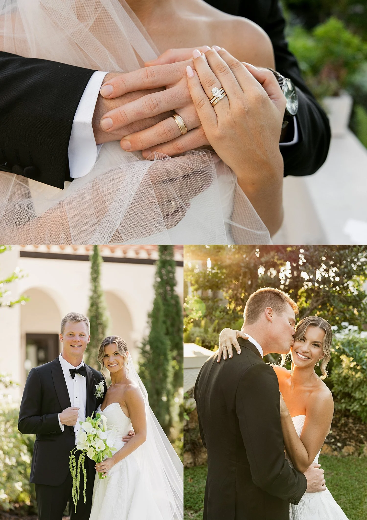  newlyweds snuggle together in golden hour by Florida wedding photographer 