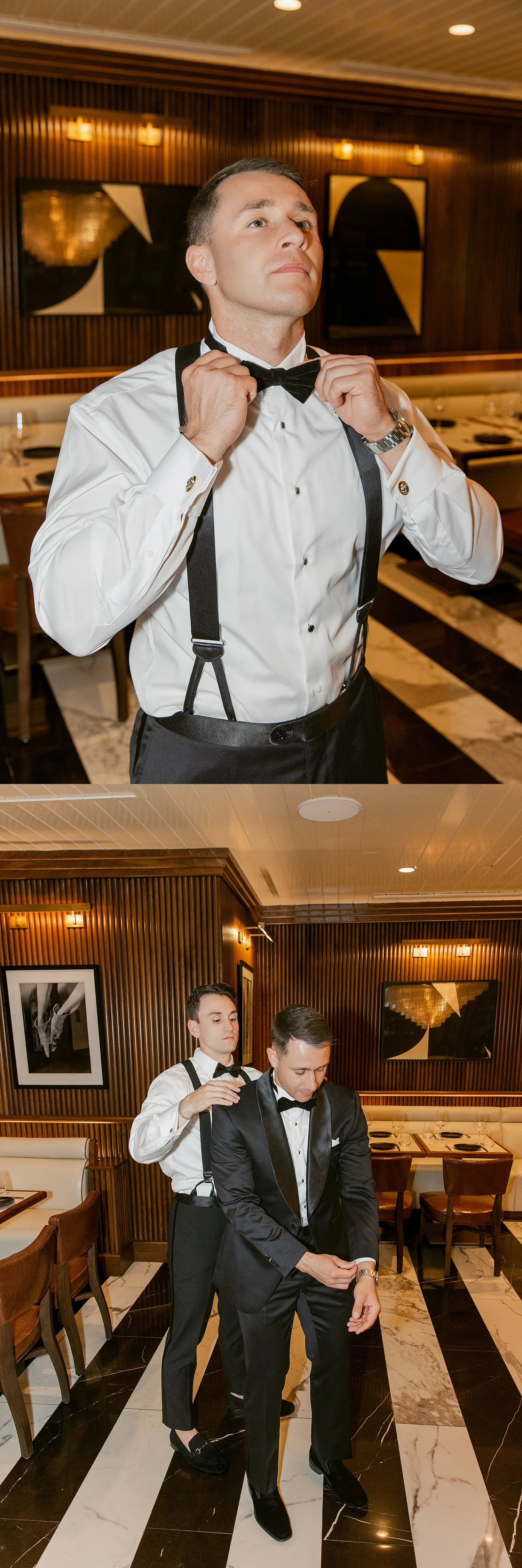  groom adjusts his bowtie before ceremony at PGA National Resort 