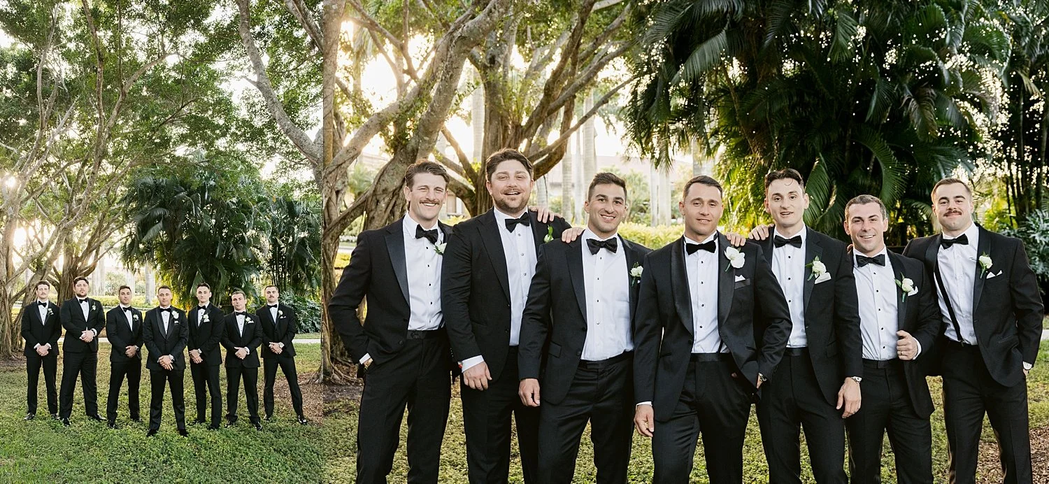  groomsmen standing on lawn at PGA National Resort 