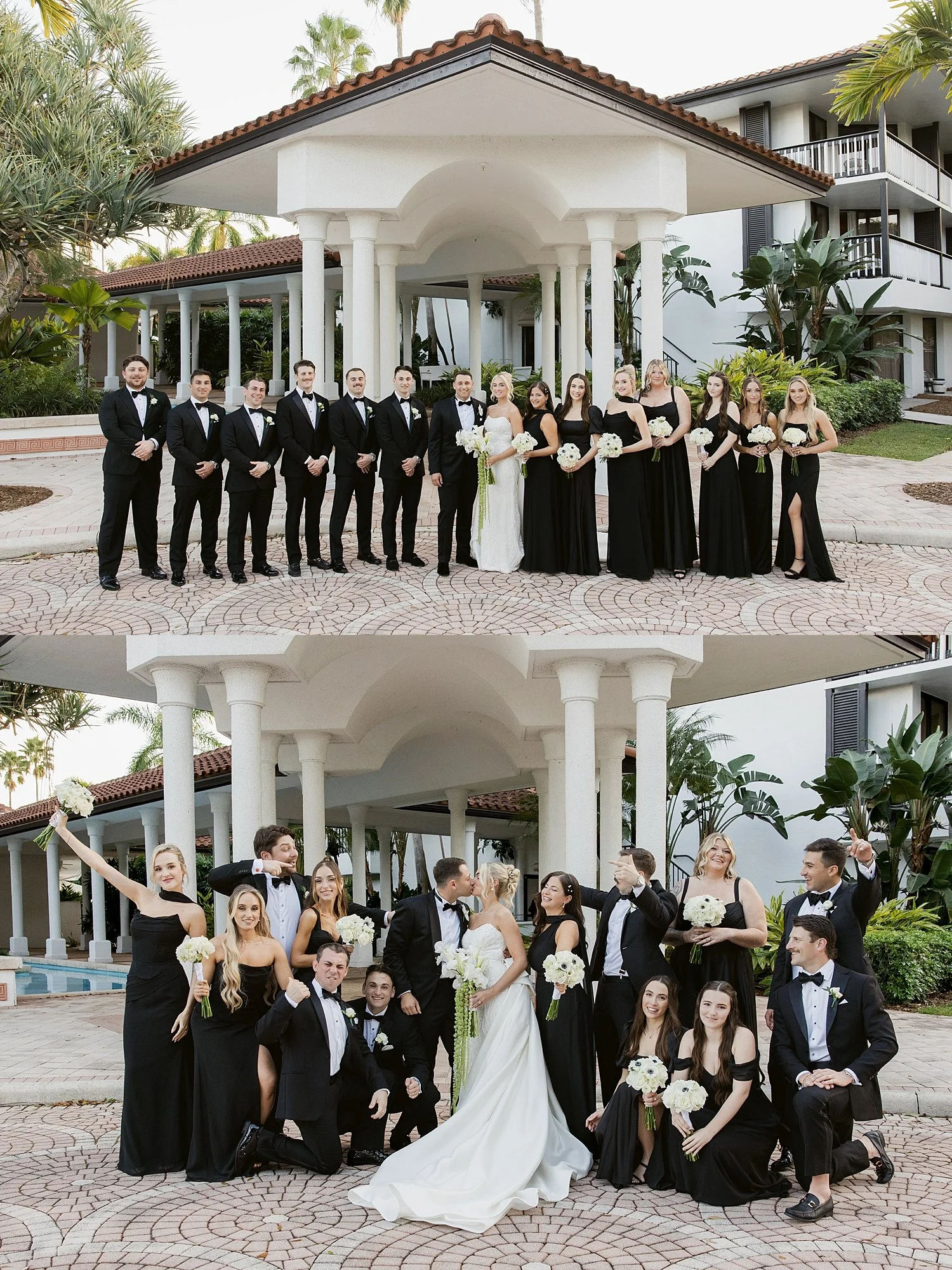  full wedding party in all black surrounds happy couple by Taylor Shea Photo 