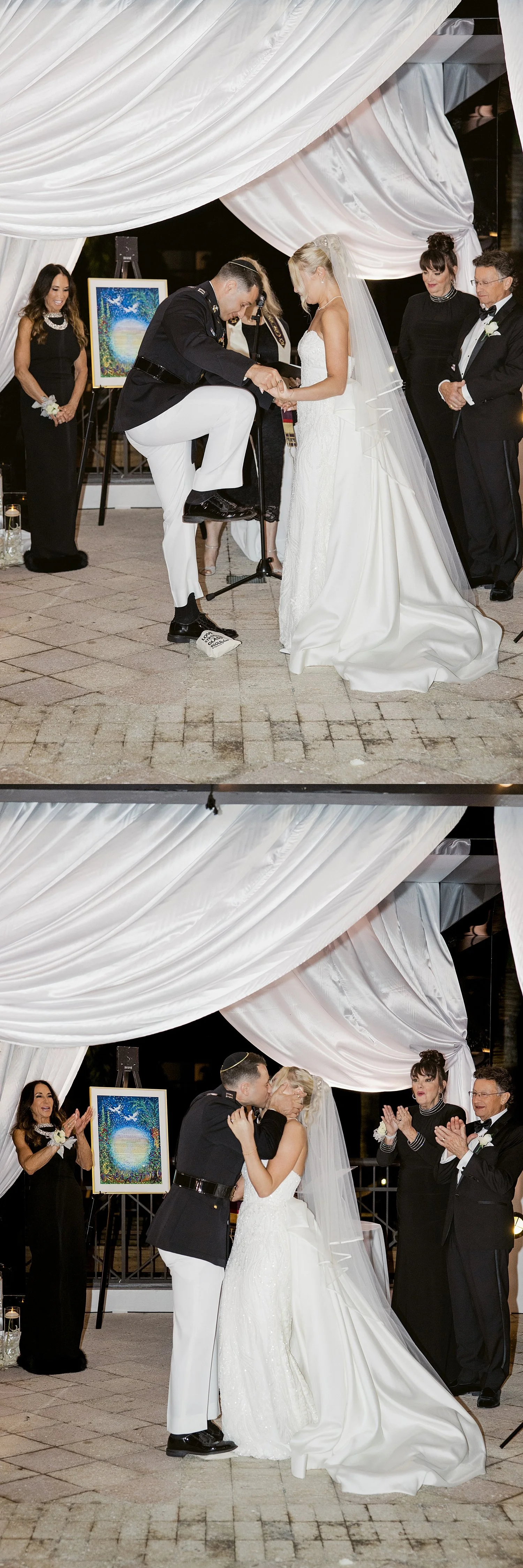  newlyweds celebrate under a tent outside PGA National Resort 
