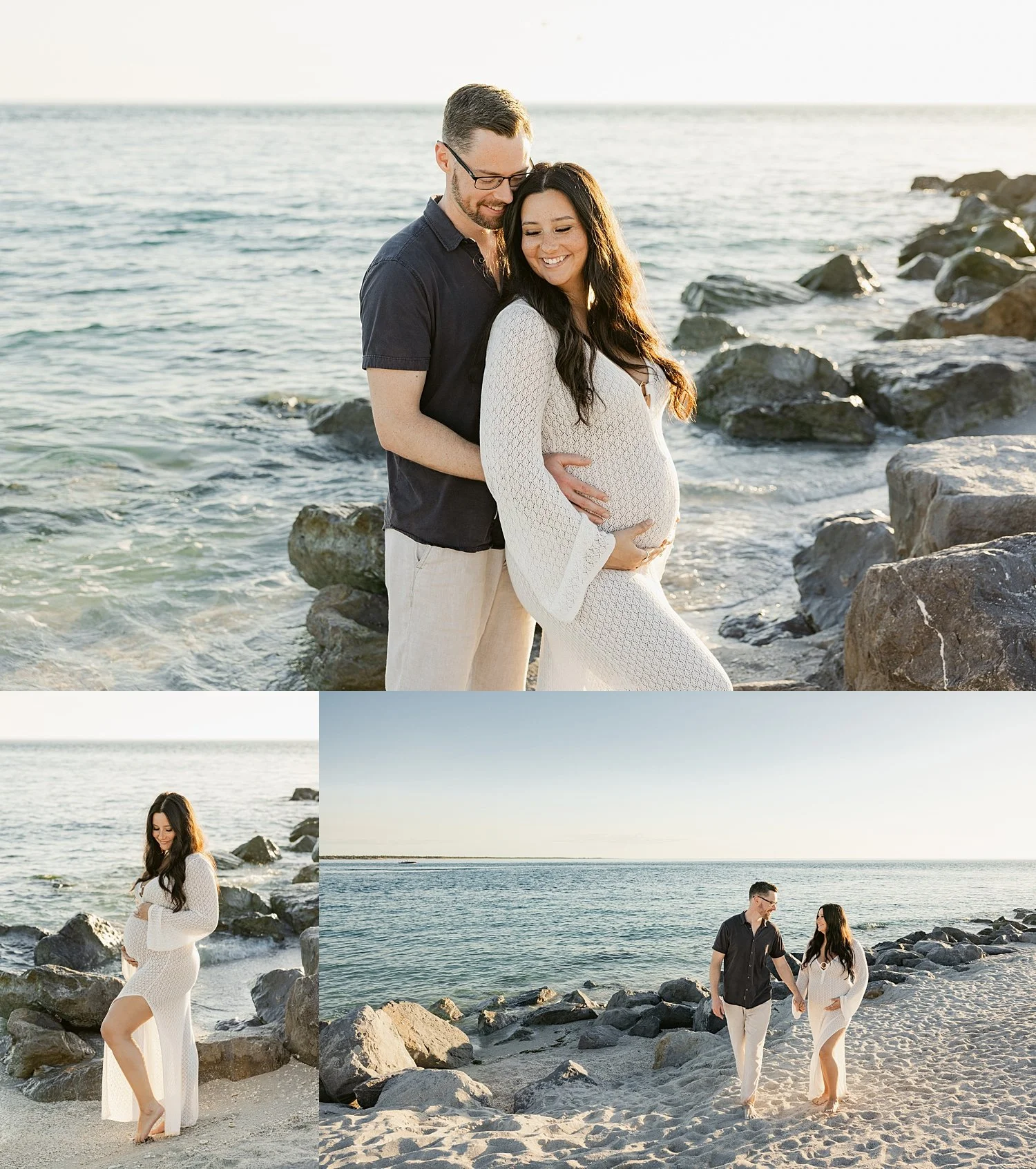  man cradles pregnant wife next to ocean for Gasparilla Island Maternity Session 