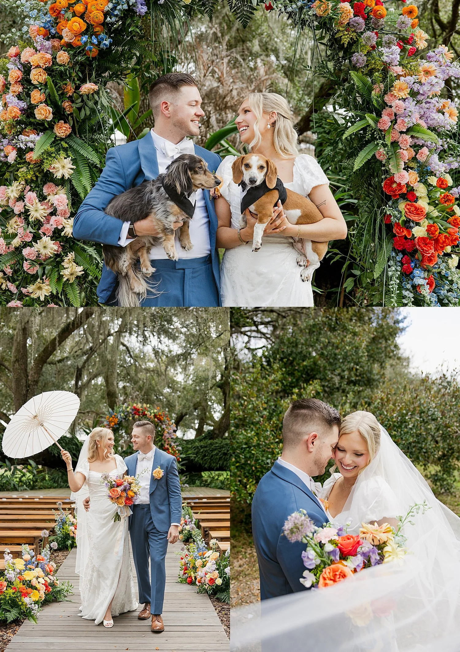  couple embrace with their pups at Mill Pond Estate 