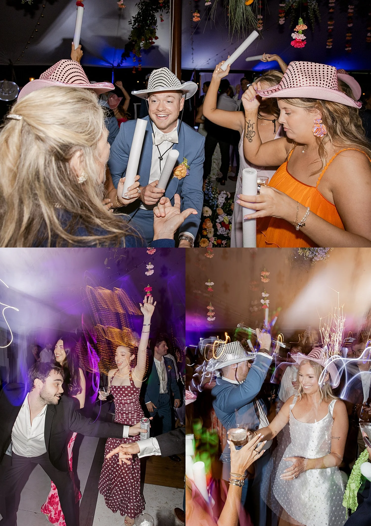  guests dance with props for reception at Mill Pond Estate 