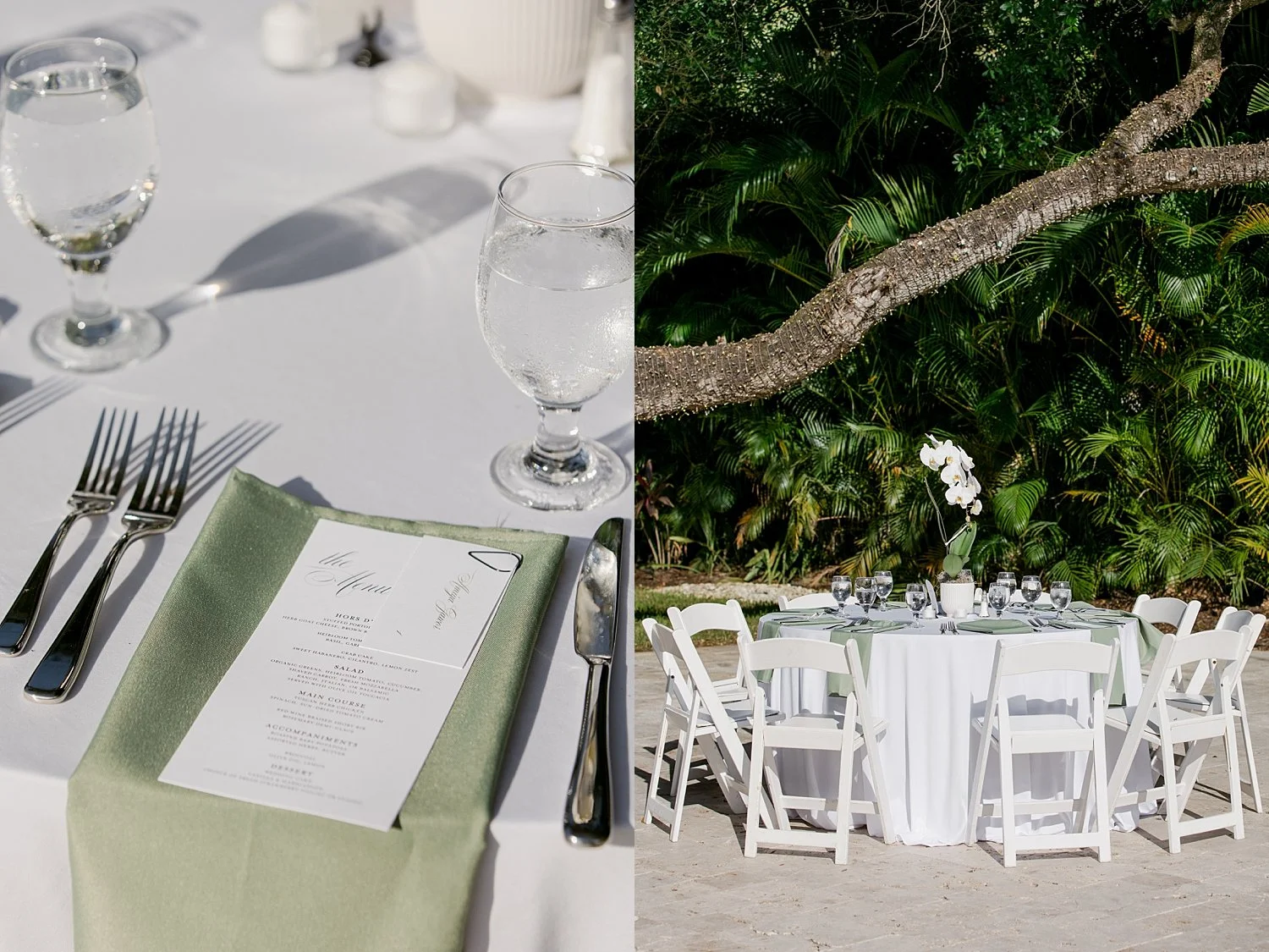  reception space set up outside with green and white accents by Taylor Shea Photo 