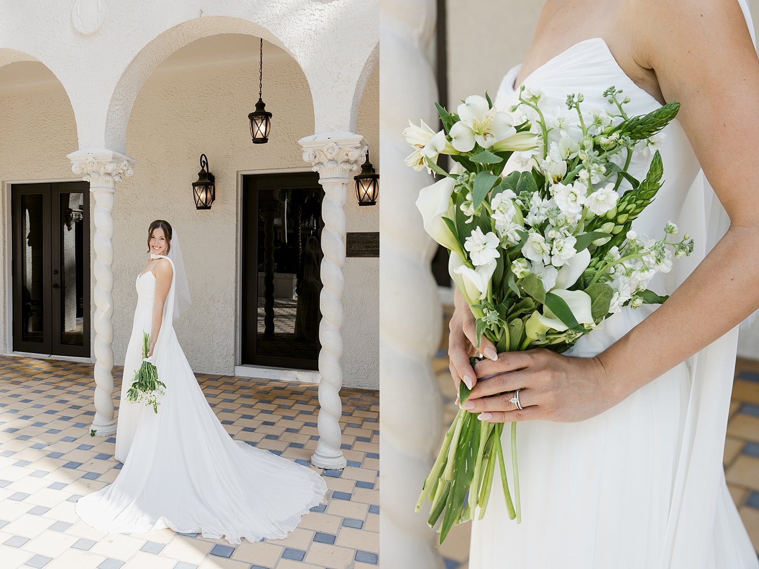  bride stands under courthouse at alderman house by Florida wedding photographer 