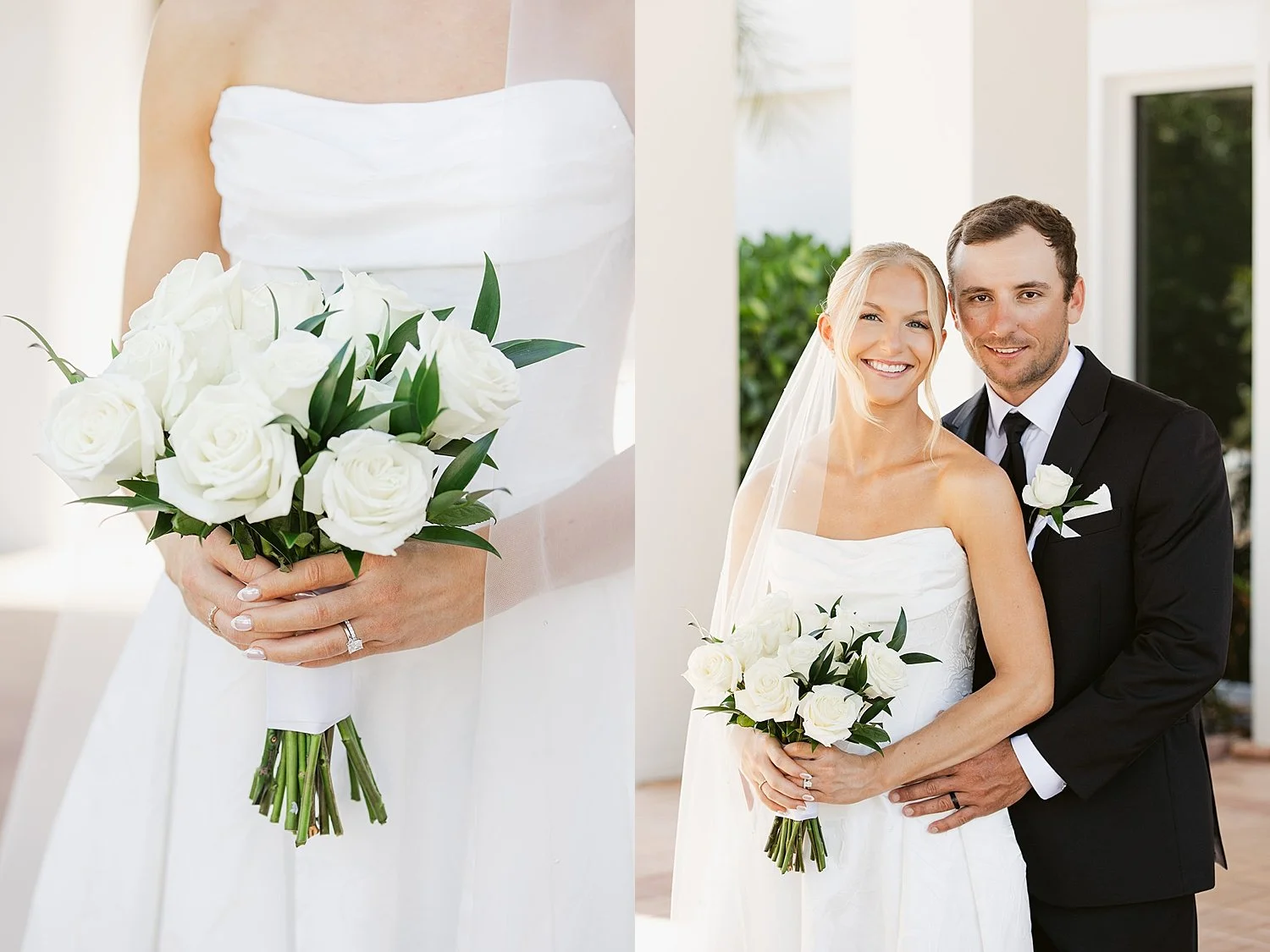 bride and groom hug together after ceremony by Florida wedding photographer 