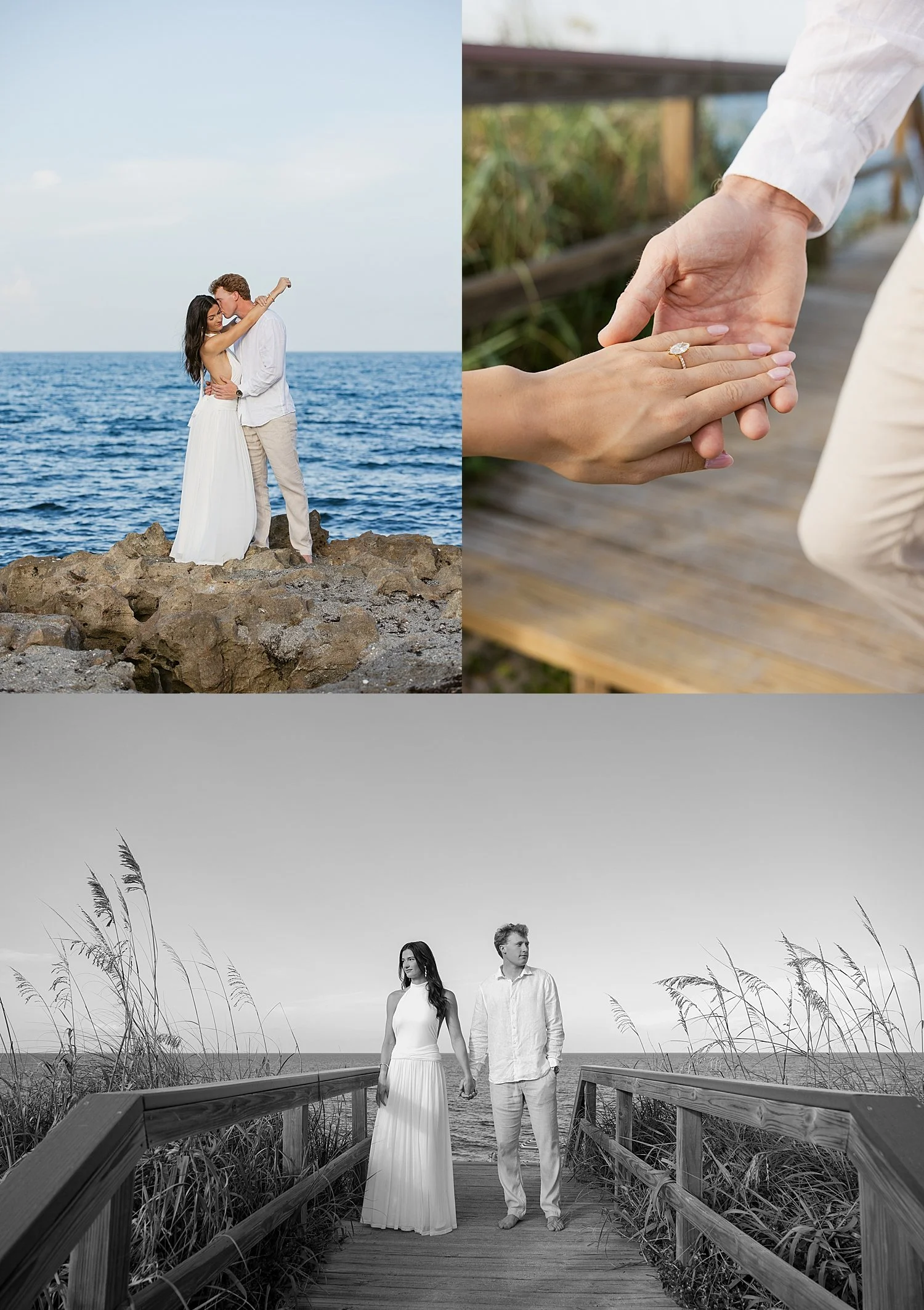  a couple embraces at Jupiter Beach for their engagement photos 