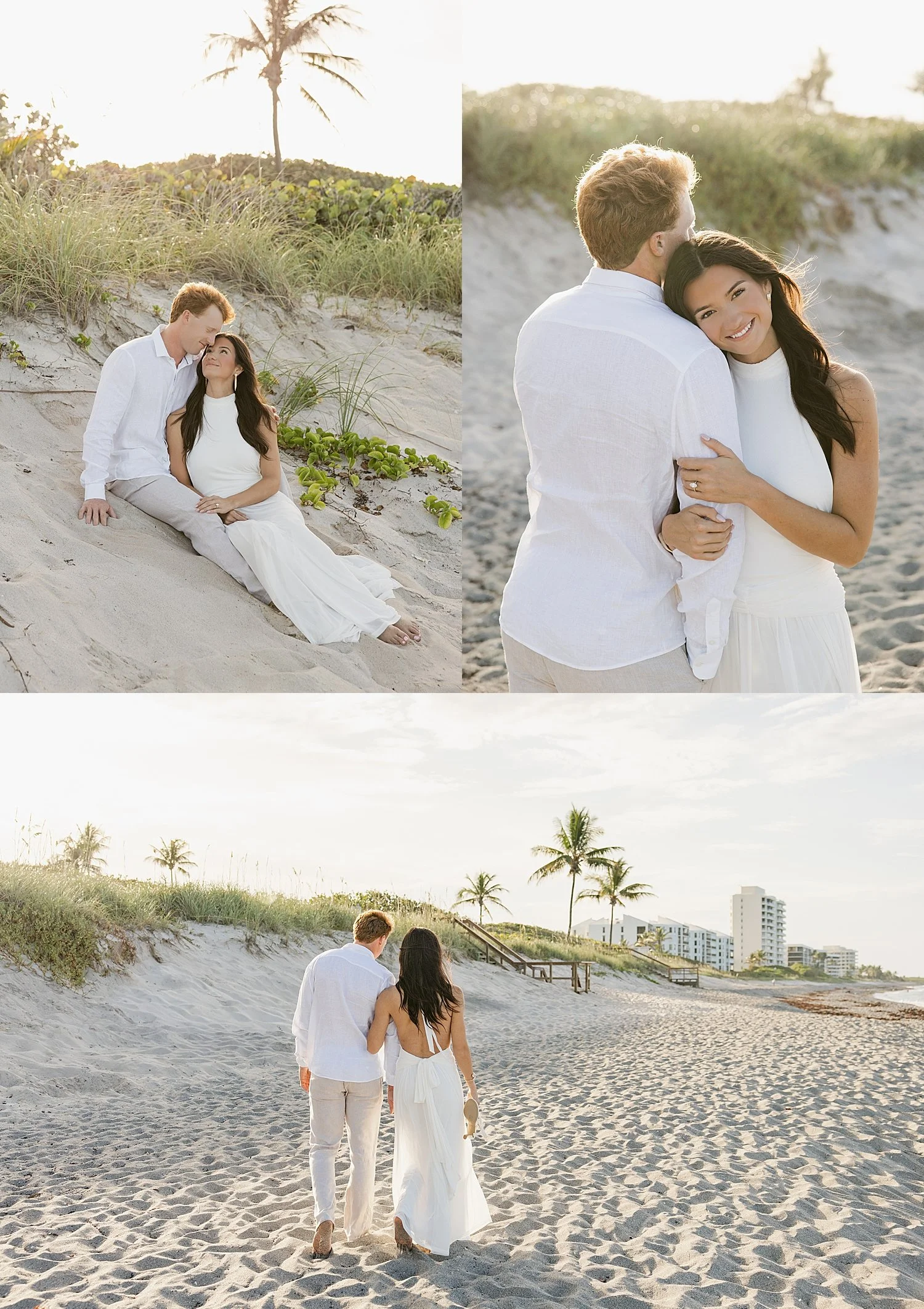  man and woman sit in the sand at Jupiter Beach during golden hour 