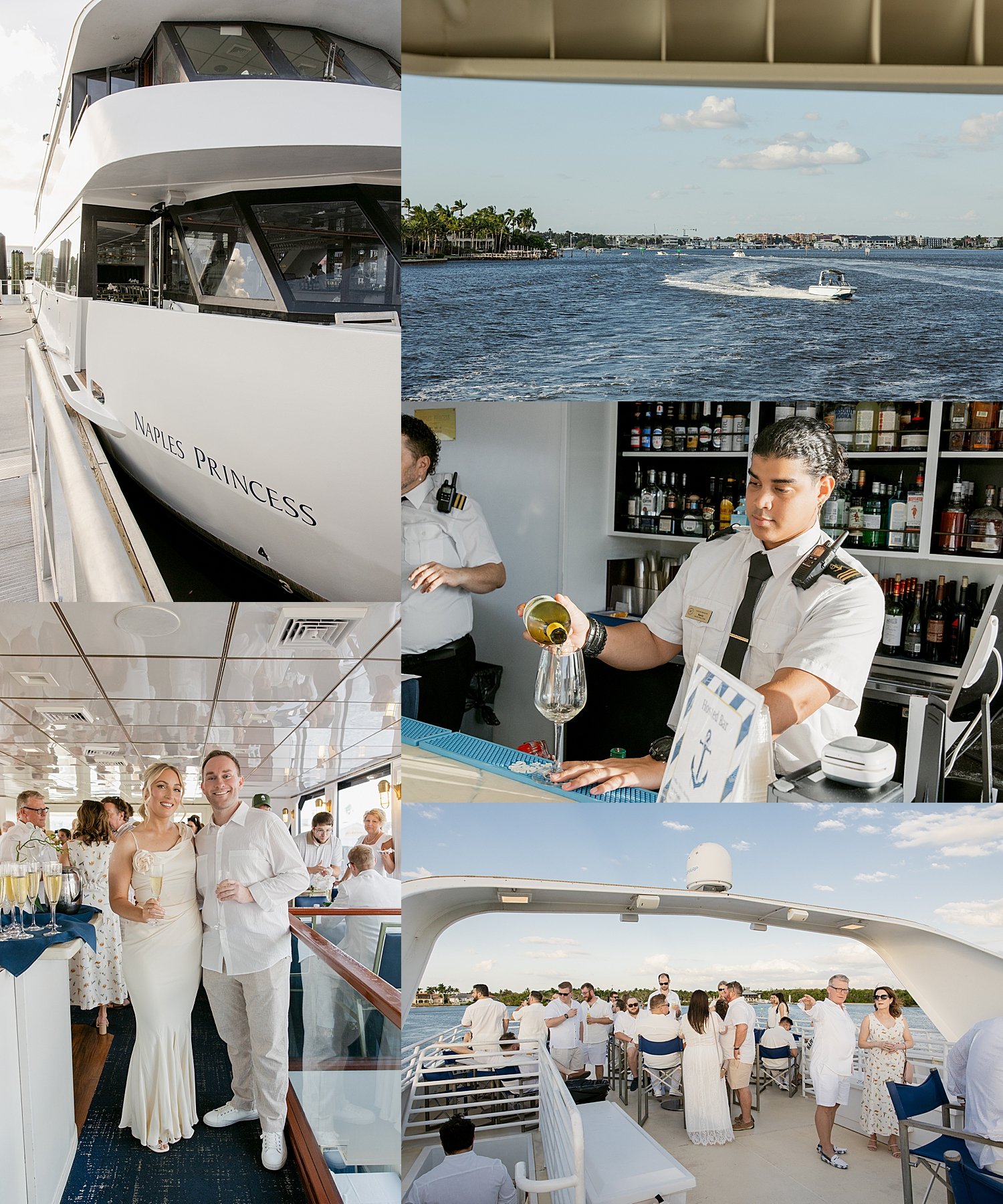  guests mingle wtih cocktails for wedding weekend on yacht 
