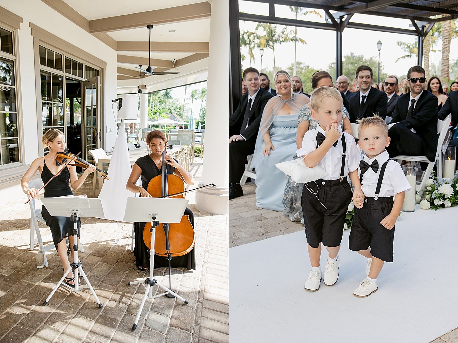  small ring bearers walk down aisle by Florida photographer 