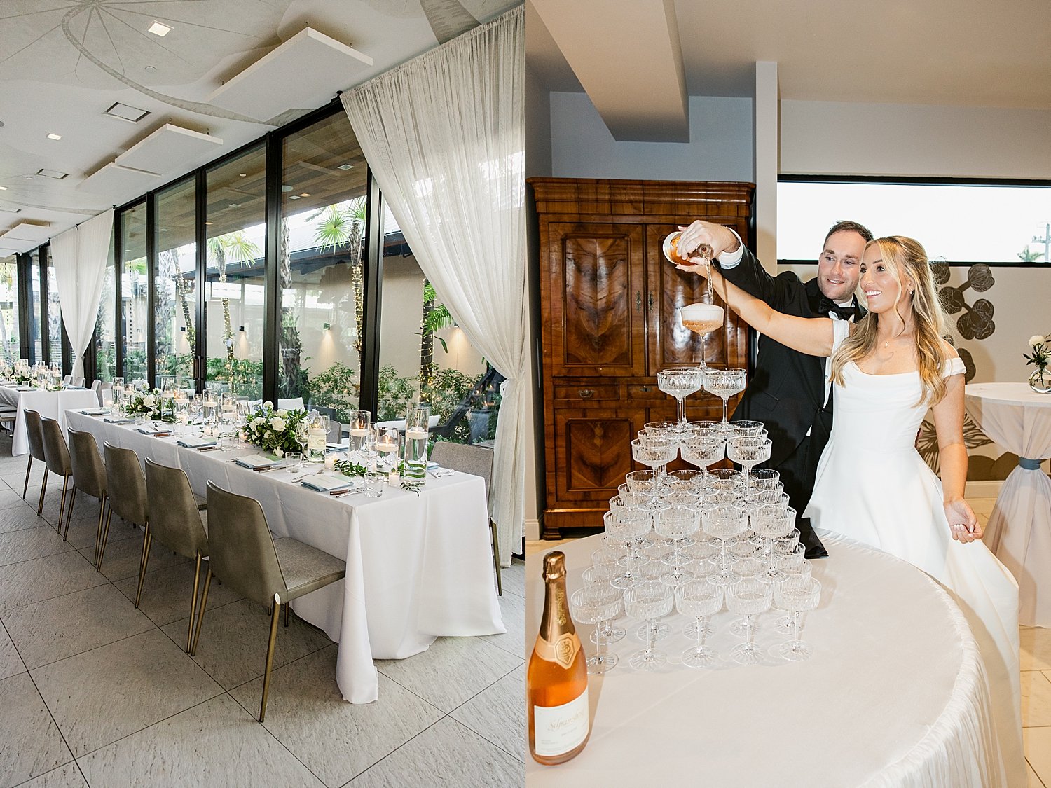  newlyweds start a champagne tower by Florida photographer 
