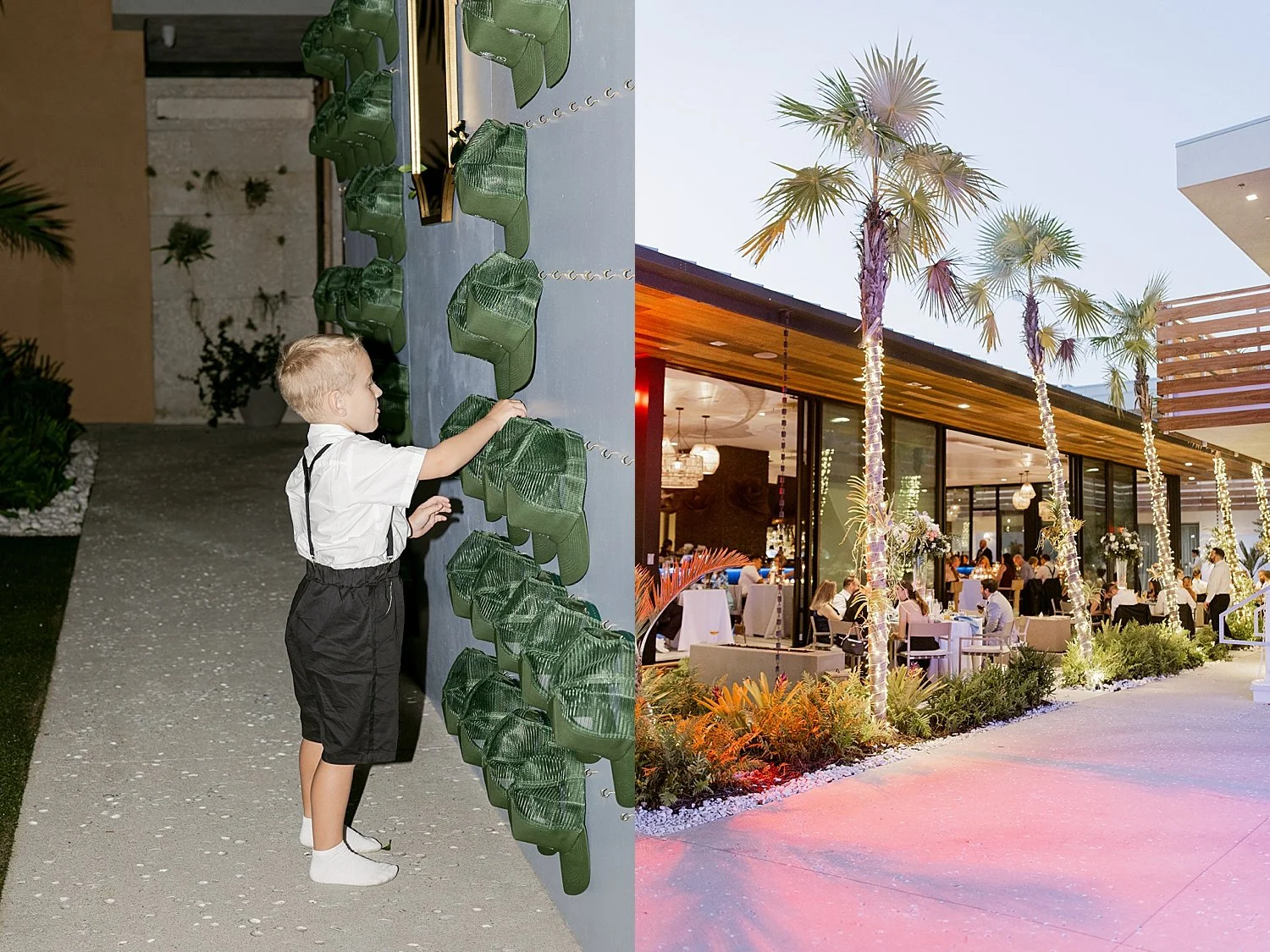  little boy reaches for hat from favor wall by Florida photographer 