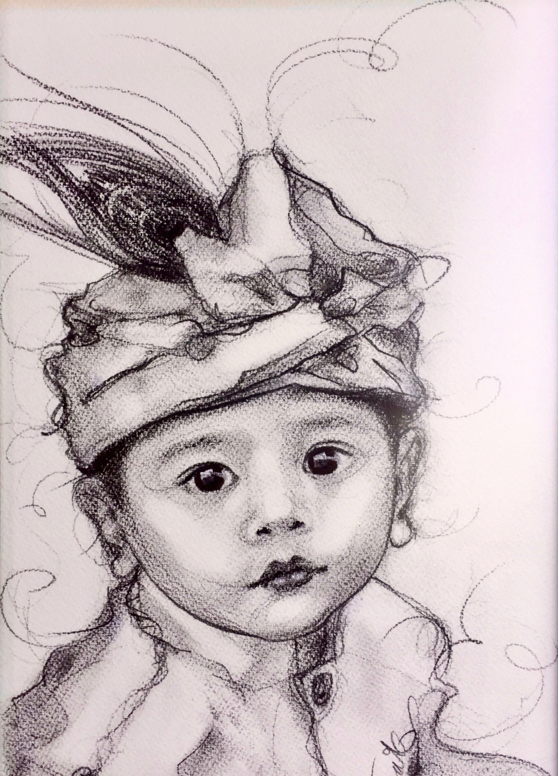 Bali Baby Charcoal on Watercolour paper