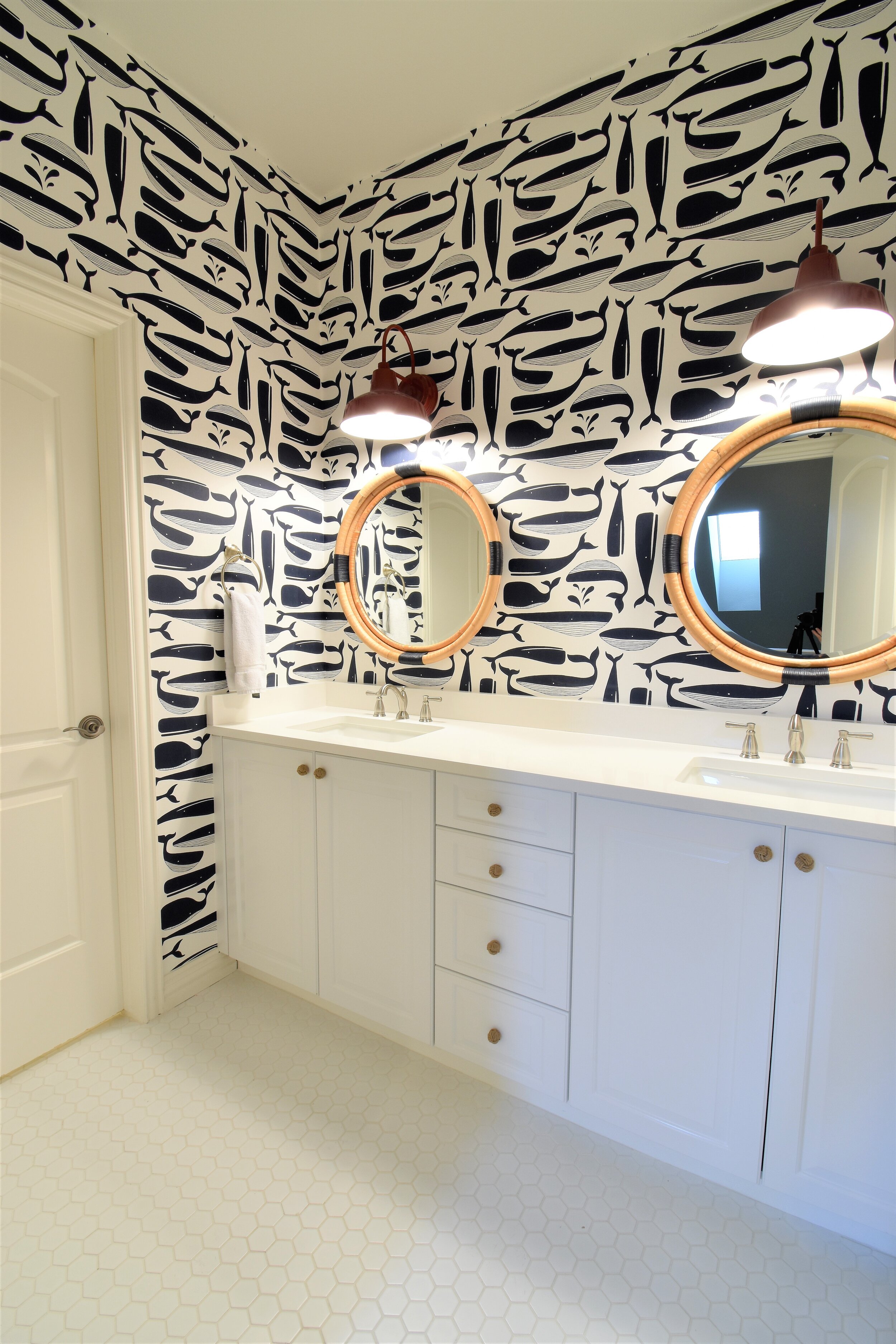 Nautical Kid's Bath Remodel with Bold Wallpaper — Alter Design + Build