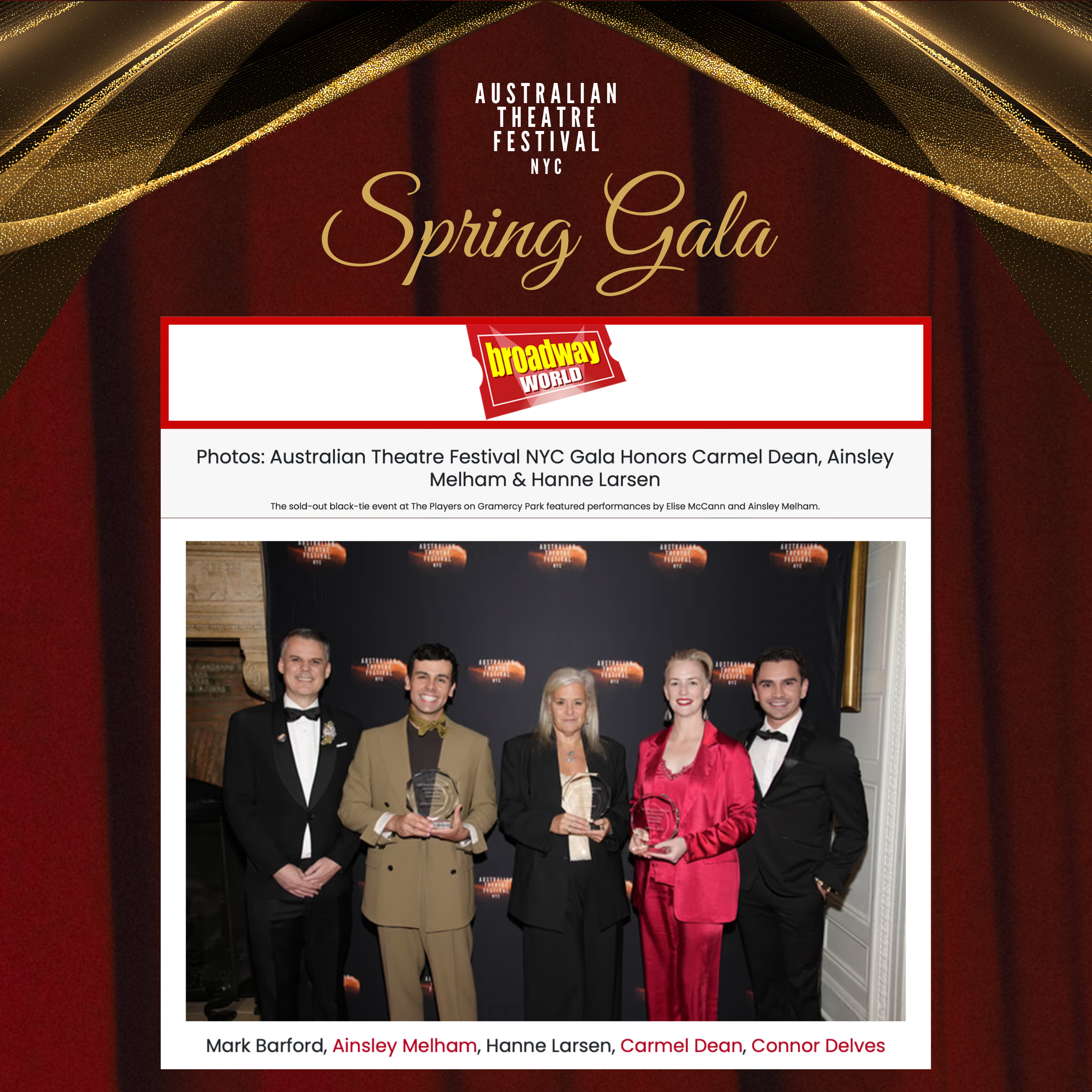 Broadwayworld Photos: Australian Theatre Festival NYC Gala Honors Carmel Dean, Ainsley Melham &amp; Hanne Larsen