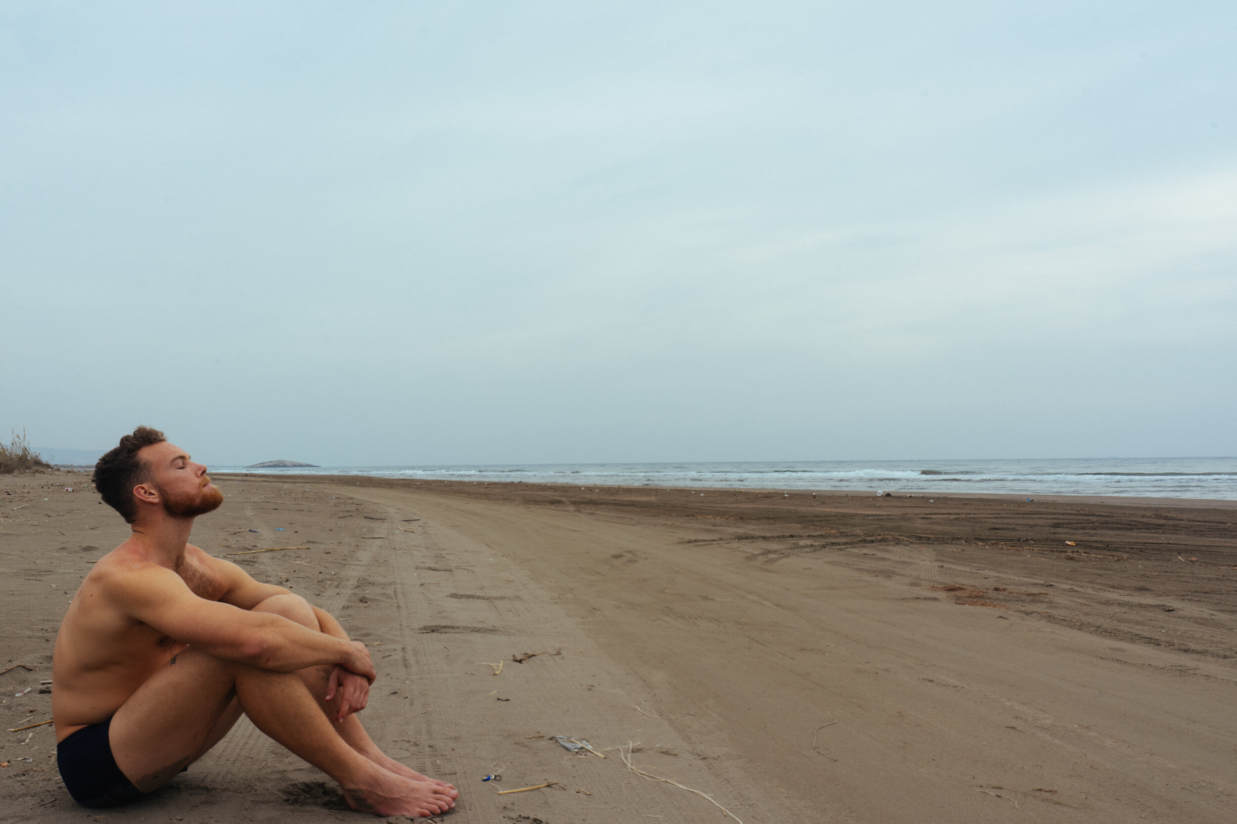 Taking it all in following a refreshing swim in the Mediterranean