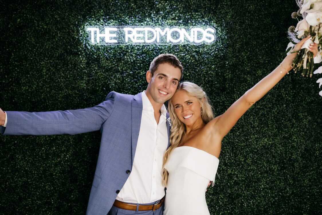 The Redmonds Custom Neon Sign and Boxwood Rose Greenery Wall - Boxwood Rose