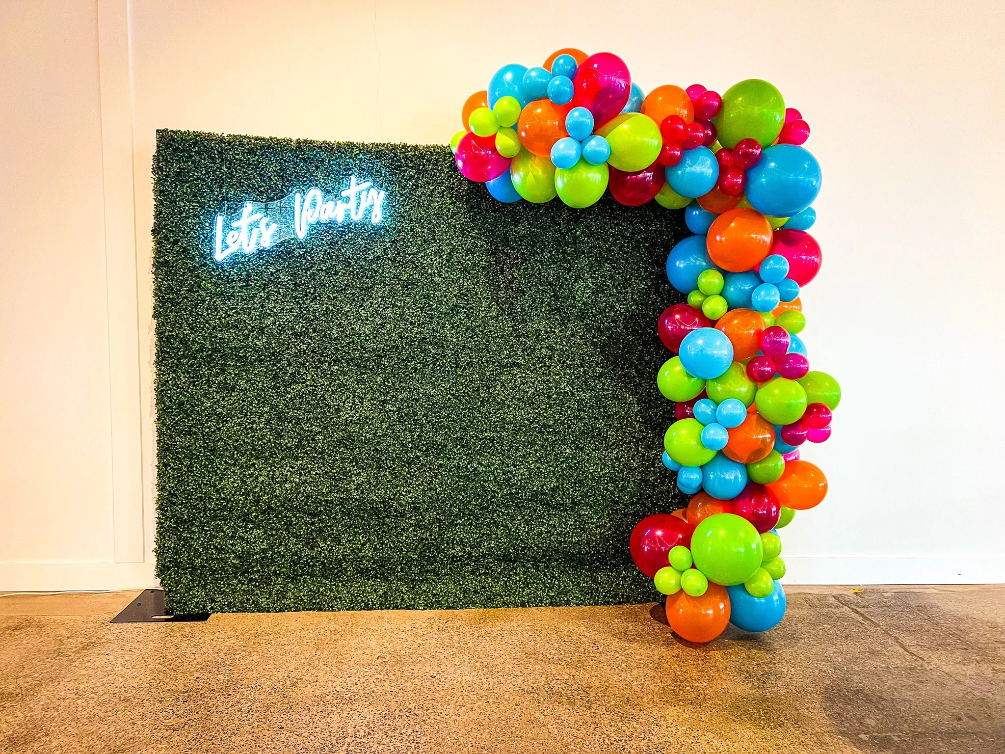 Lets Party Photo Backdrop + Custom Balloon Garland