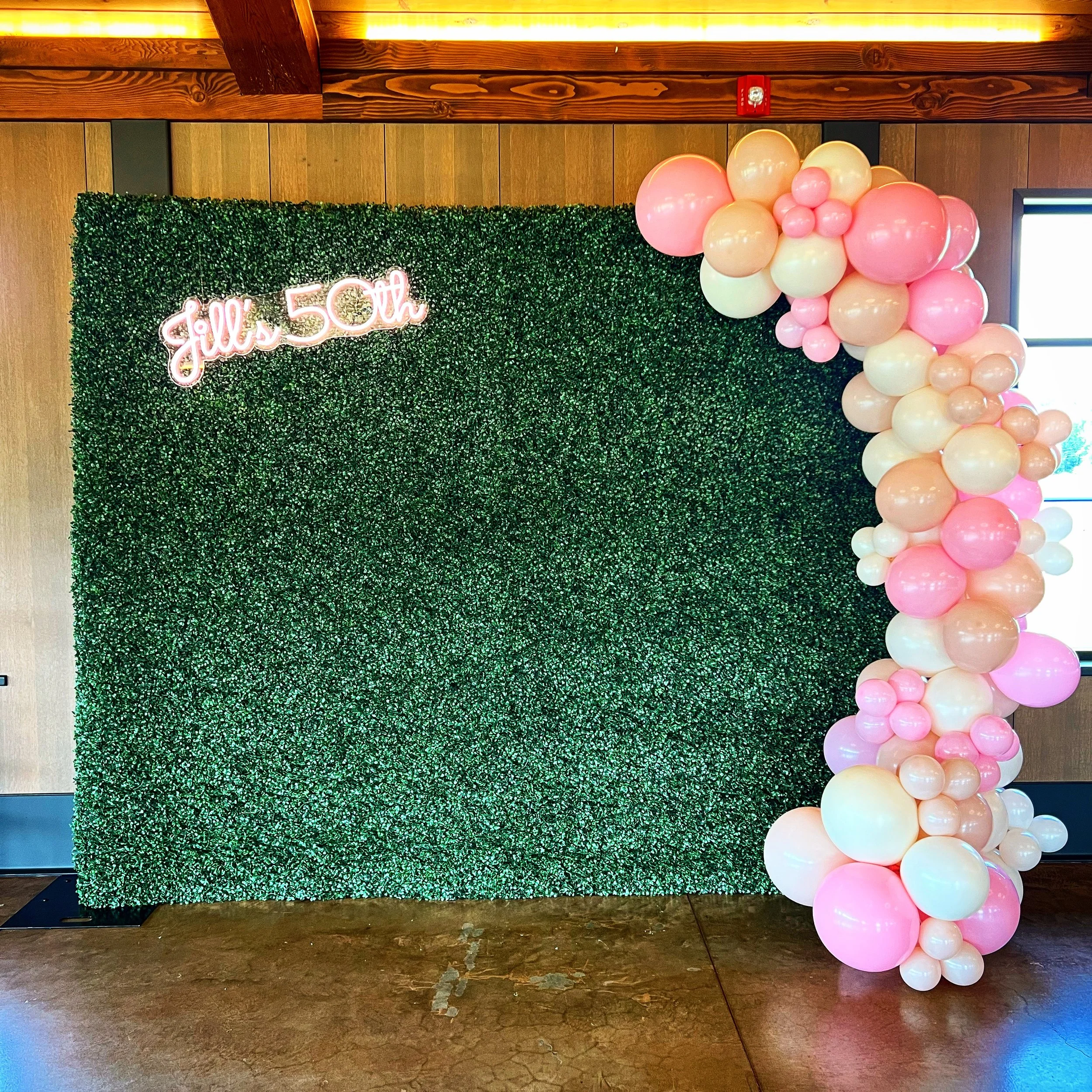 Birthday Party Photo Backdrop + Custom Neon Sign + Custom Pink Balloon Garland