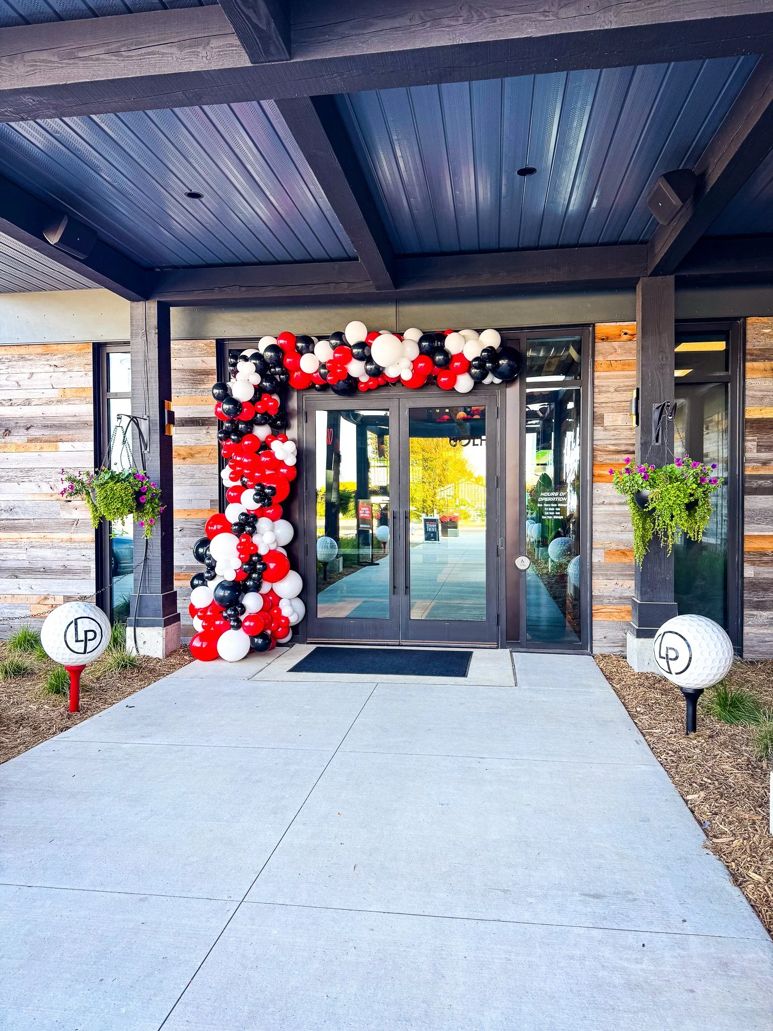 LaunchPad Golf Grand Opening - Boxwood Rose Custom Balloon Garland
