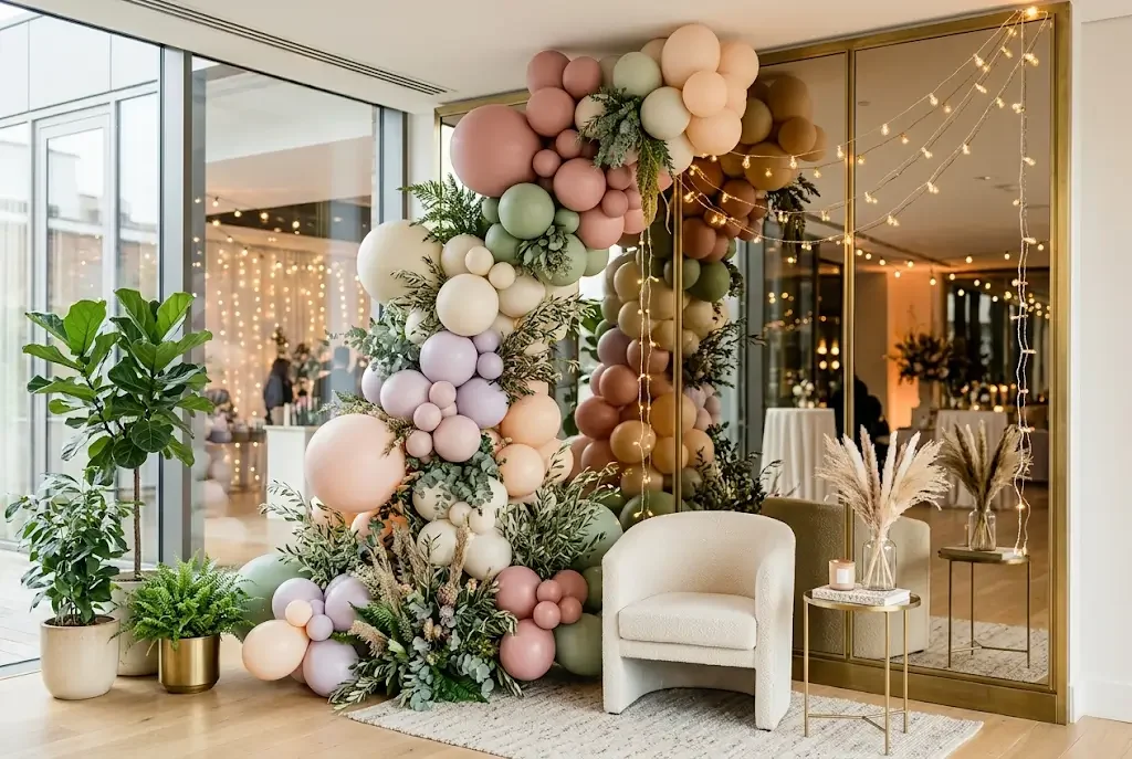 Pastel balloon installation and mirror wall styled as social media-friendly event decor for a brand activation