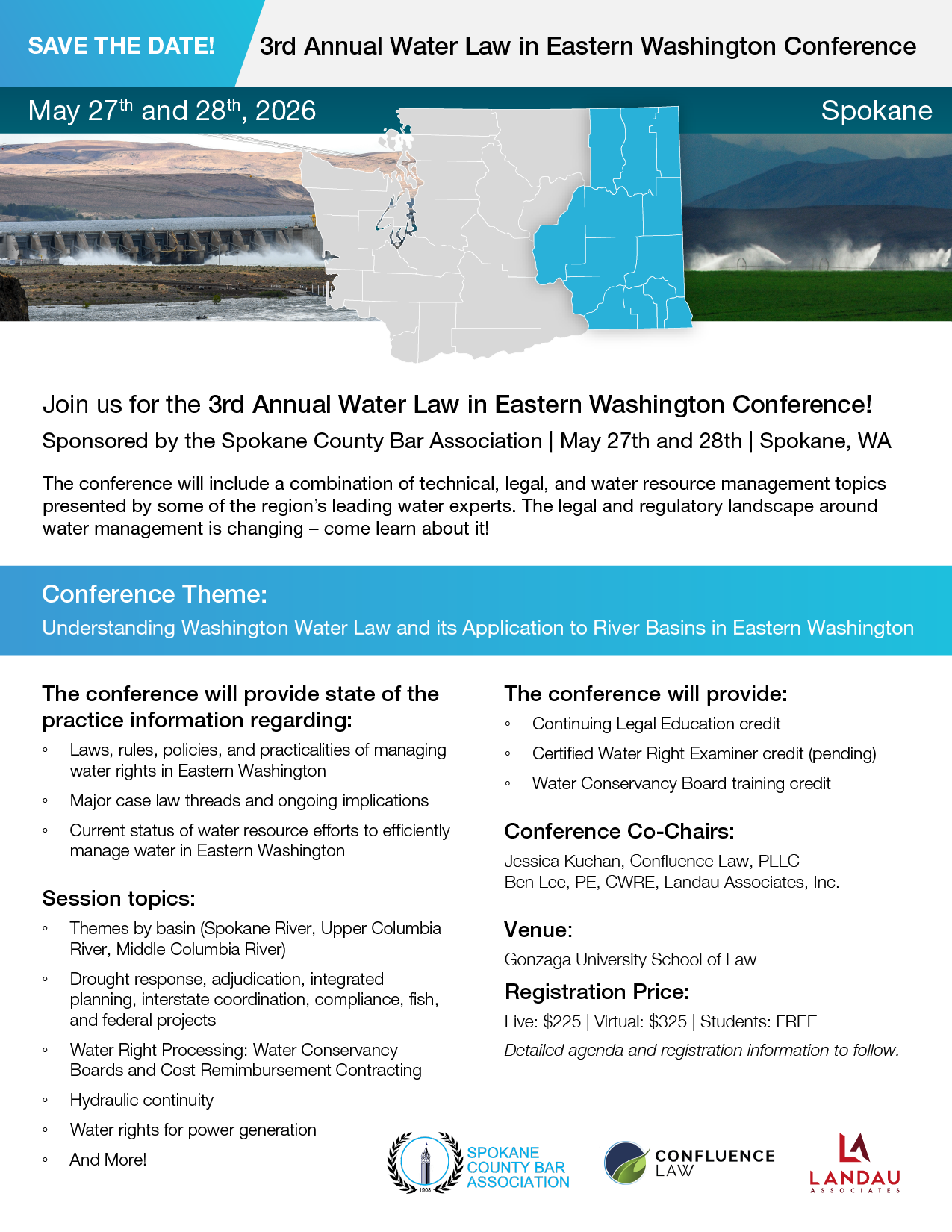 Annual Water Law in Eastern Washington Conference graphic with map of Washington State