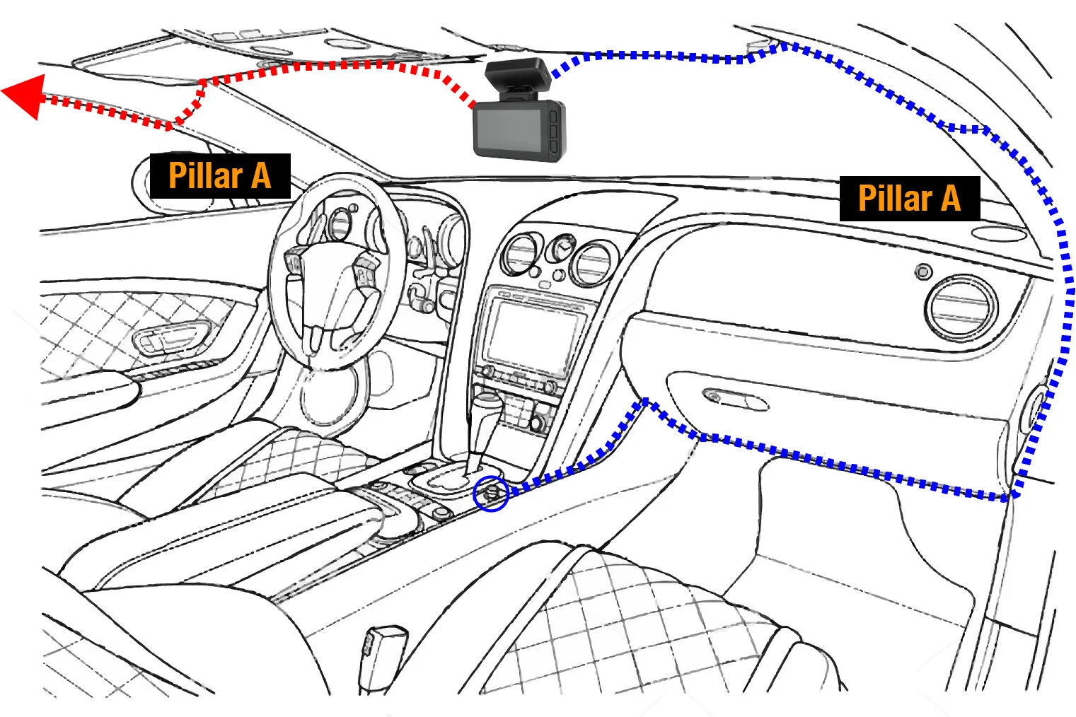 Installation instructions for the front dash cam