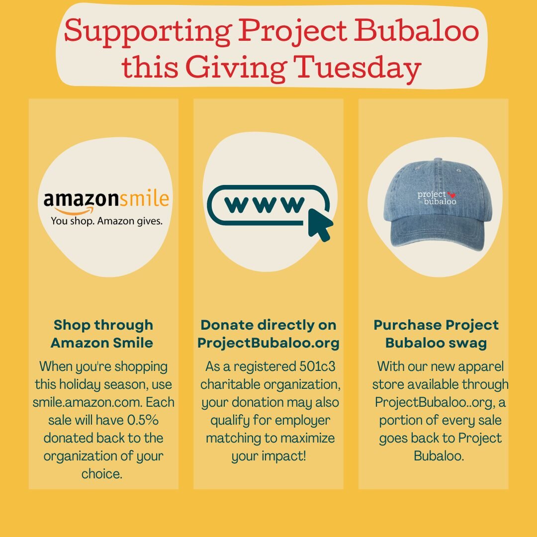 Project Bubaloo has made significant impact in the last four years, and that's because of the people who support our mission and vision every day. This Giving Tuesday, we appeal to you to consider a few ways you could help us continue our work. We re