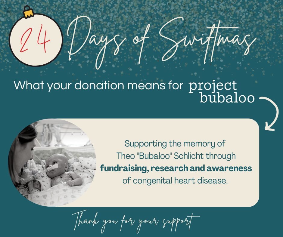 By participating in 24 Days of Swiftmas, you're supporting an important vision: To live in a world where congenital heart disease no longer limits a person&rsquo;s life.

Theo James &ldquo;Bubaloo&rdquo; Schlicht was born on September 27th 2017 at 32