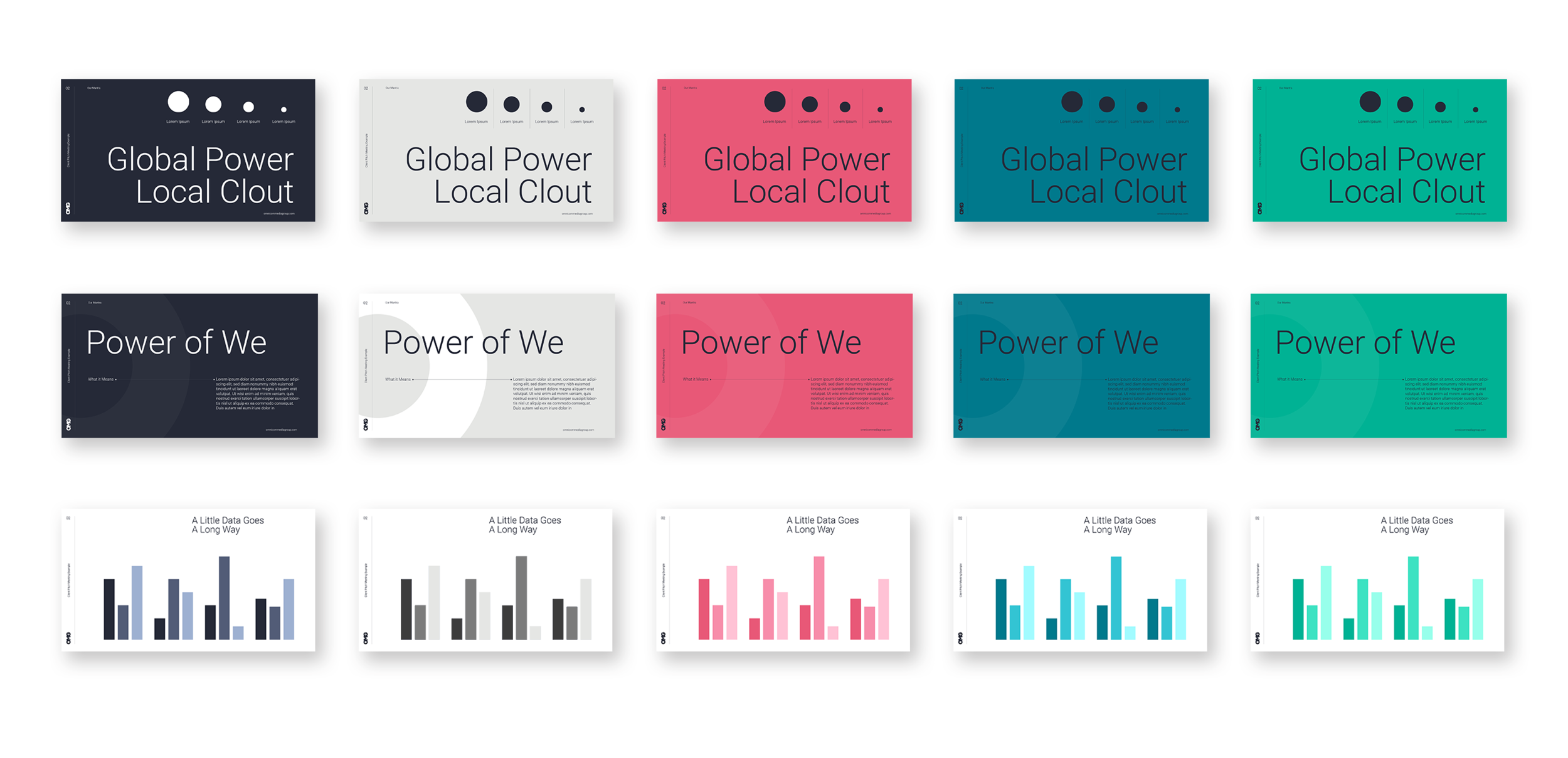 Smarter ColorPreviously, OMG lived in a world of white, blue and gray, relying heavily on imagery for visual impact. This template abandons traditional brand color hierarchy and incorporates OMG’s secondary palette as primary. Moving towards large s…