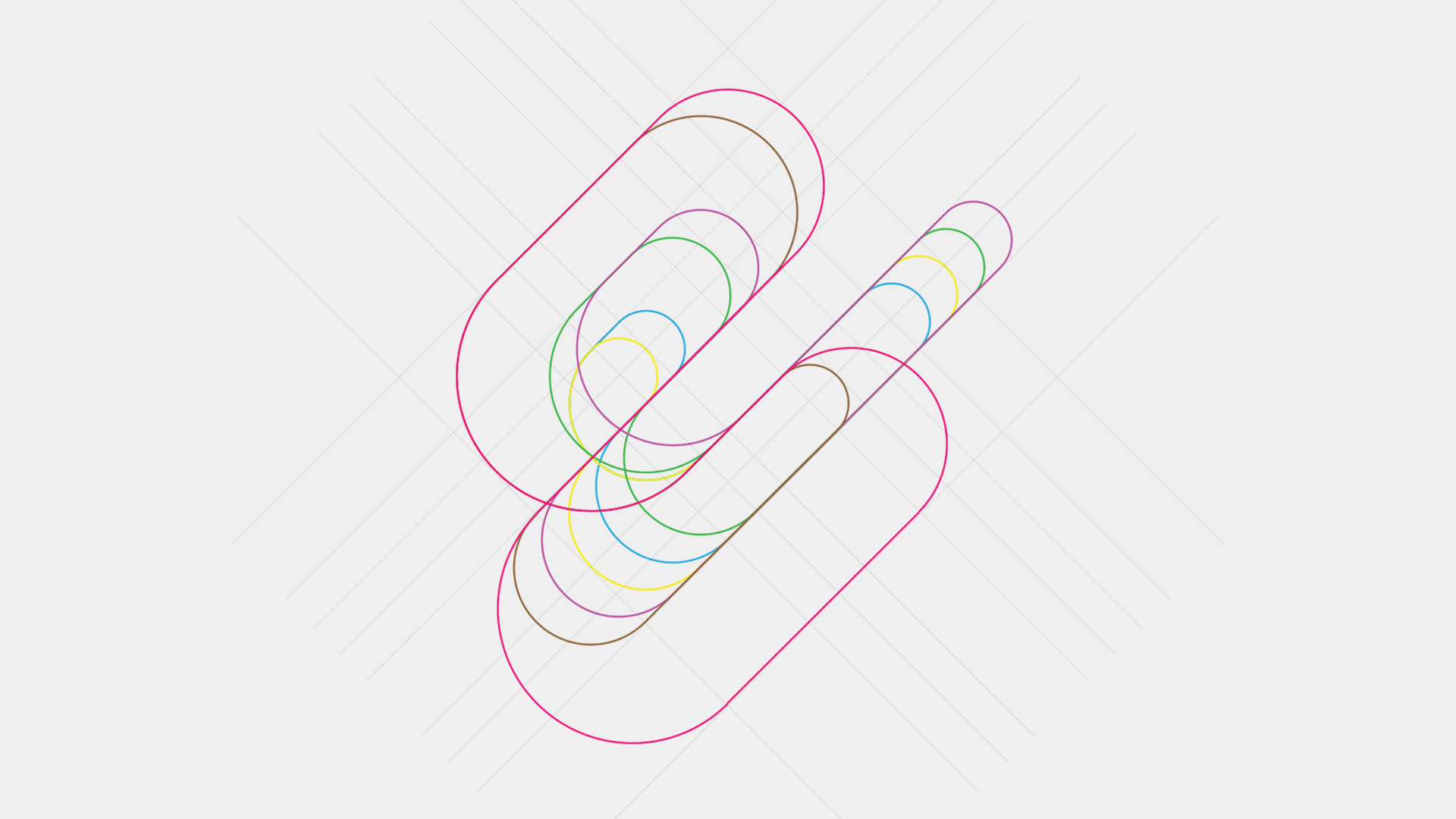 The logo was built on a grid of overlapping 45 degree angle lines, allowing for infinite scaling and morphing as illustrated above.