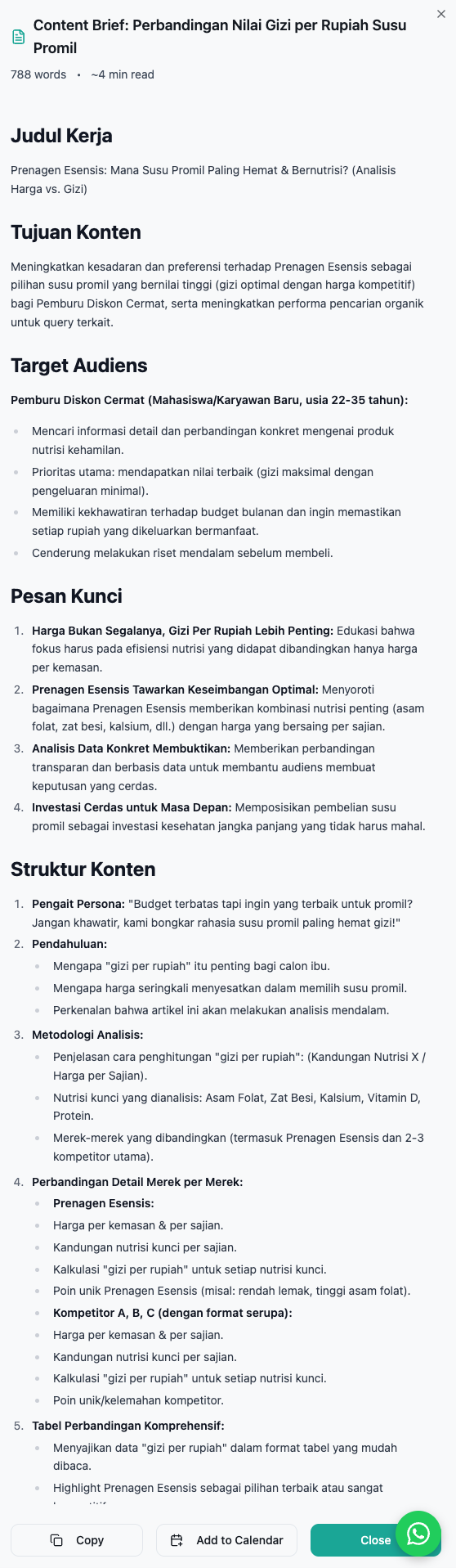 Generated content brief