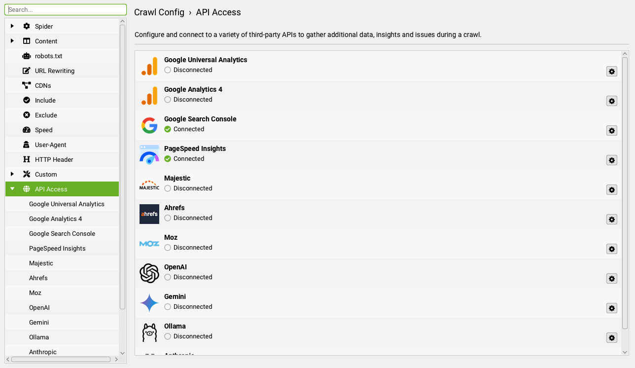 Crawl Config > API Access