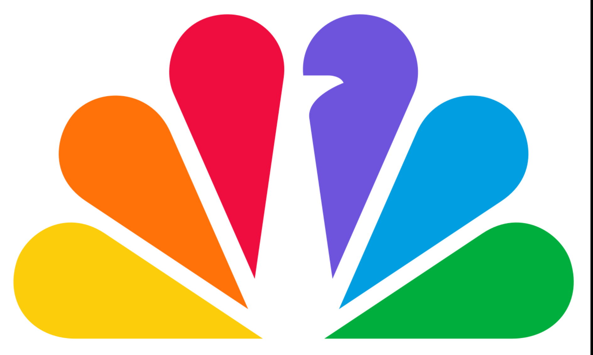 Colorful NBC logo with a peacock feather design in red, purple, blue, green, yellow, and orange.