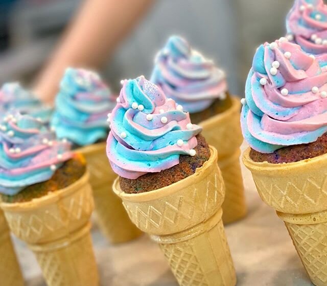 Happiness is Cake Cone Cupcakes #DessertDeets ➡️ Funfetti Cake, topped with homemade Cotton Candy Swirl Icing baked into a Classic Cake Cone🍦
.
.
.
#cakecones #gingeesays #cake #cupcakeinspo #cottoncandy #dessertdeets #kidsbaking #foodnetwork #desse