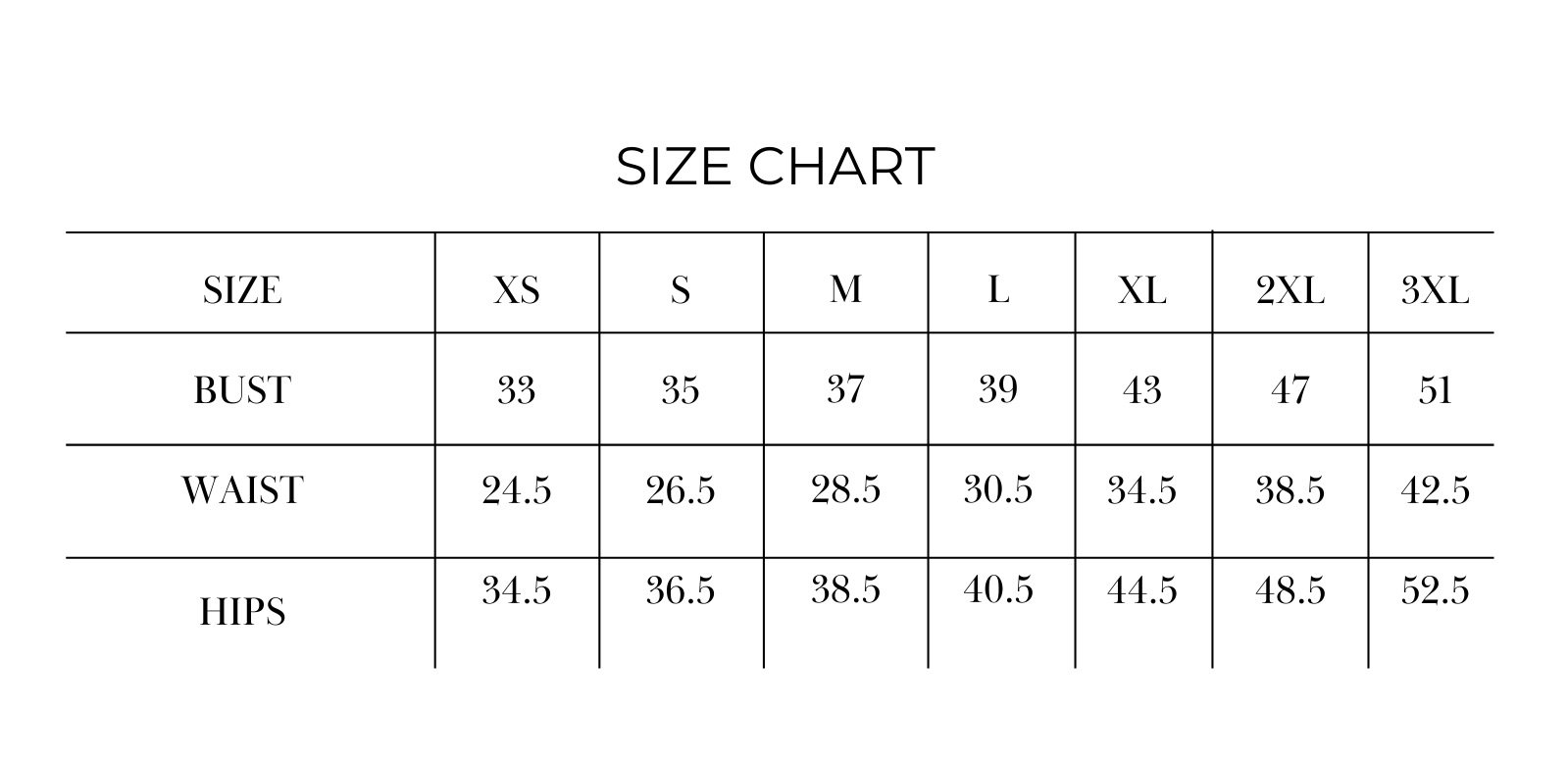 Size Chart — Katie Pritchard Designs