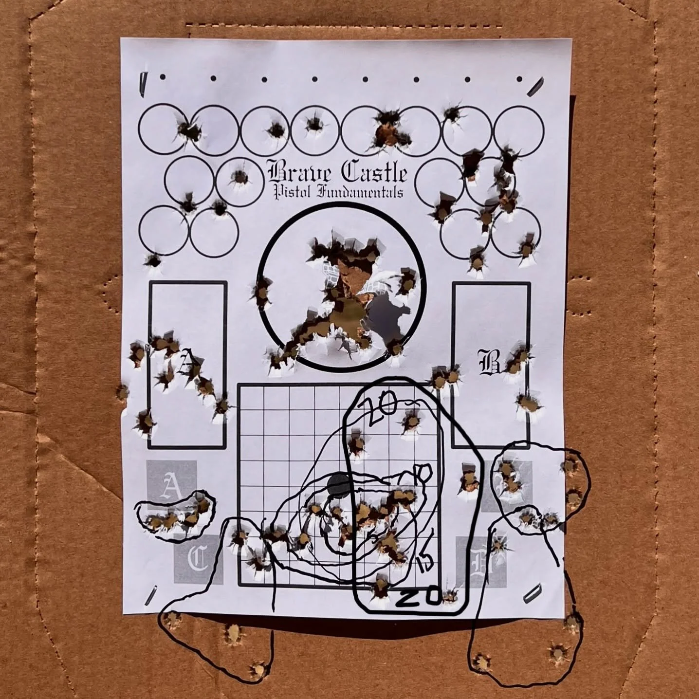 Today&rsquo;s warm up before doubles at 7-10-15-20. 
&bull;
On today&rsquo;s warm up target I did everything from a draw. Small circles got a par of 2 seconds and I was doing them fairly sloppy in 1.5ish which was nice to see. There is room to clean 