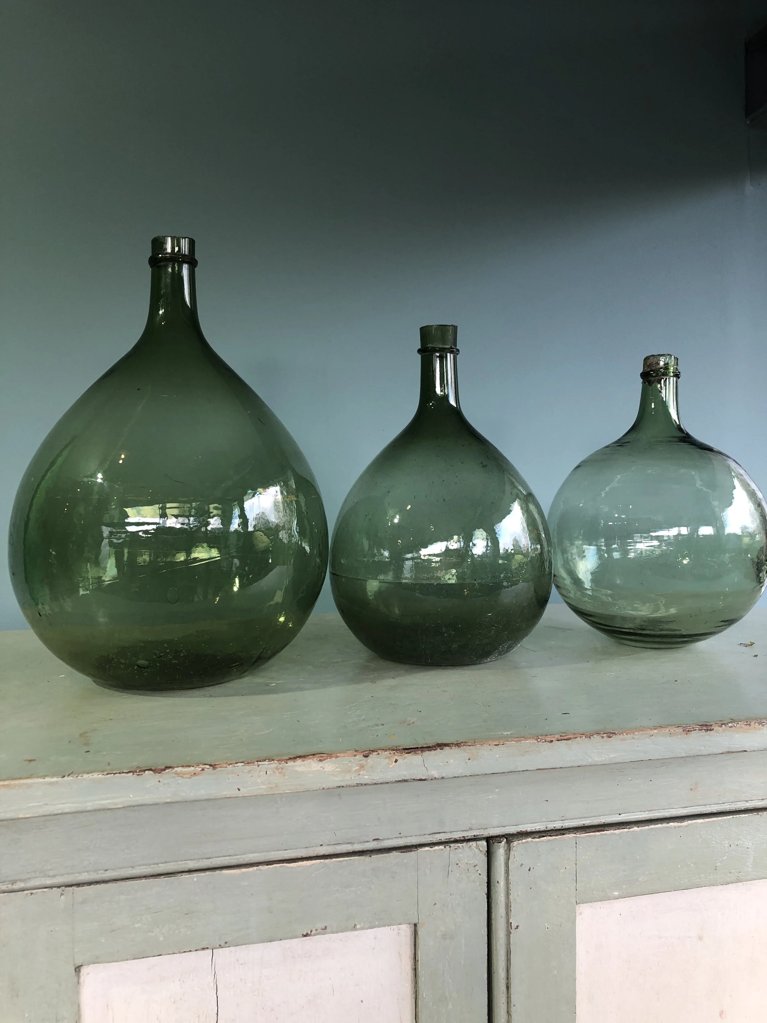 Vintage green Demijohn Bottles