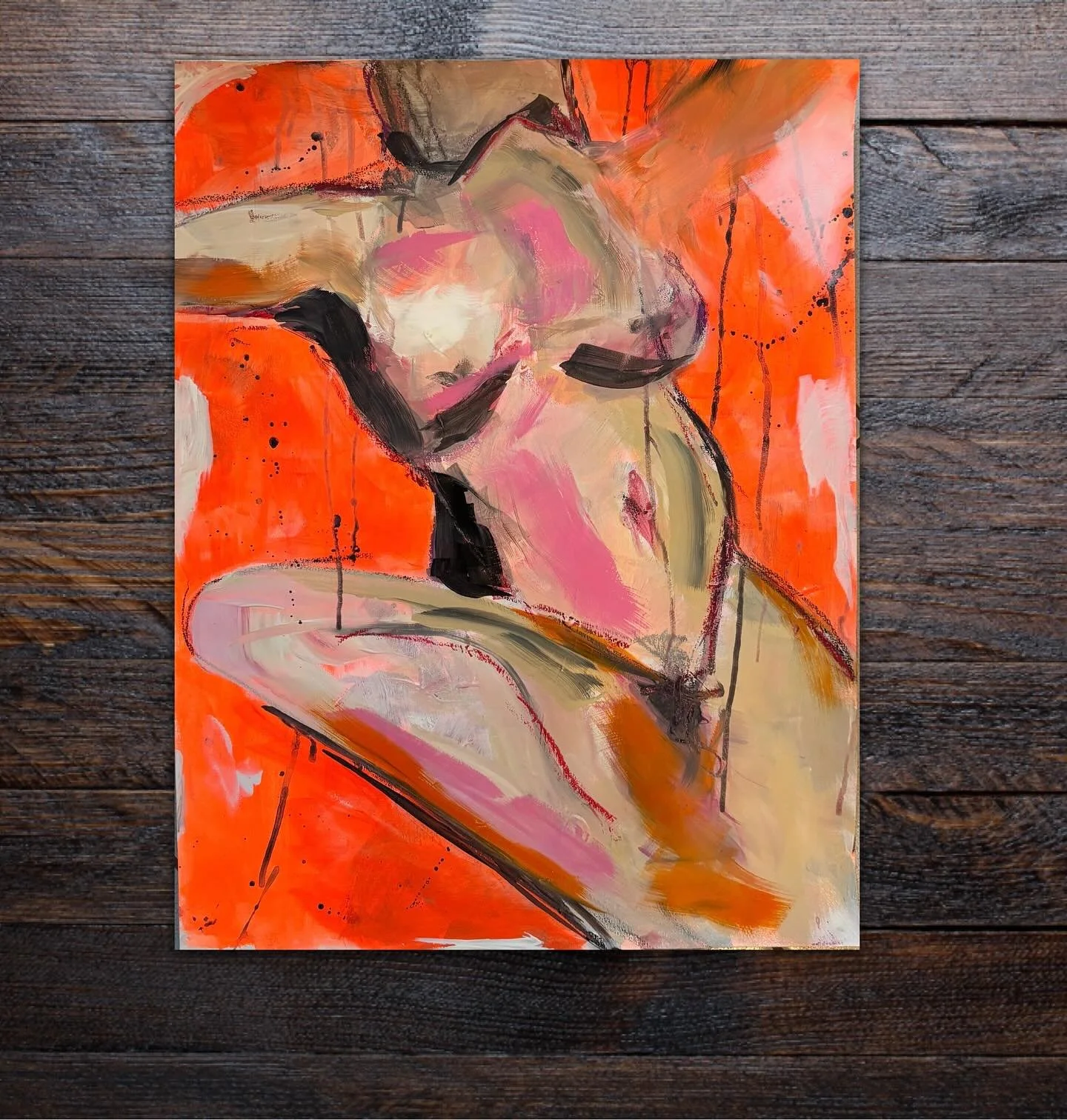 Finishing some paper works I created this summer in my spanish studio during a heat wave. During that 🔥🔥🔥time I had the urge to play freely and this is what came up... nudes in neon orange...