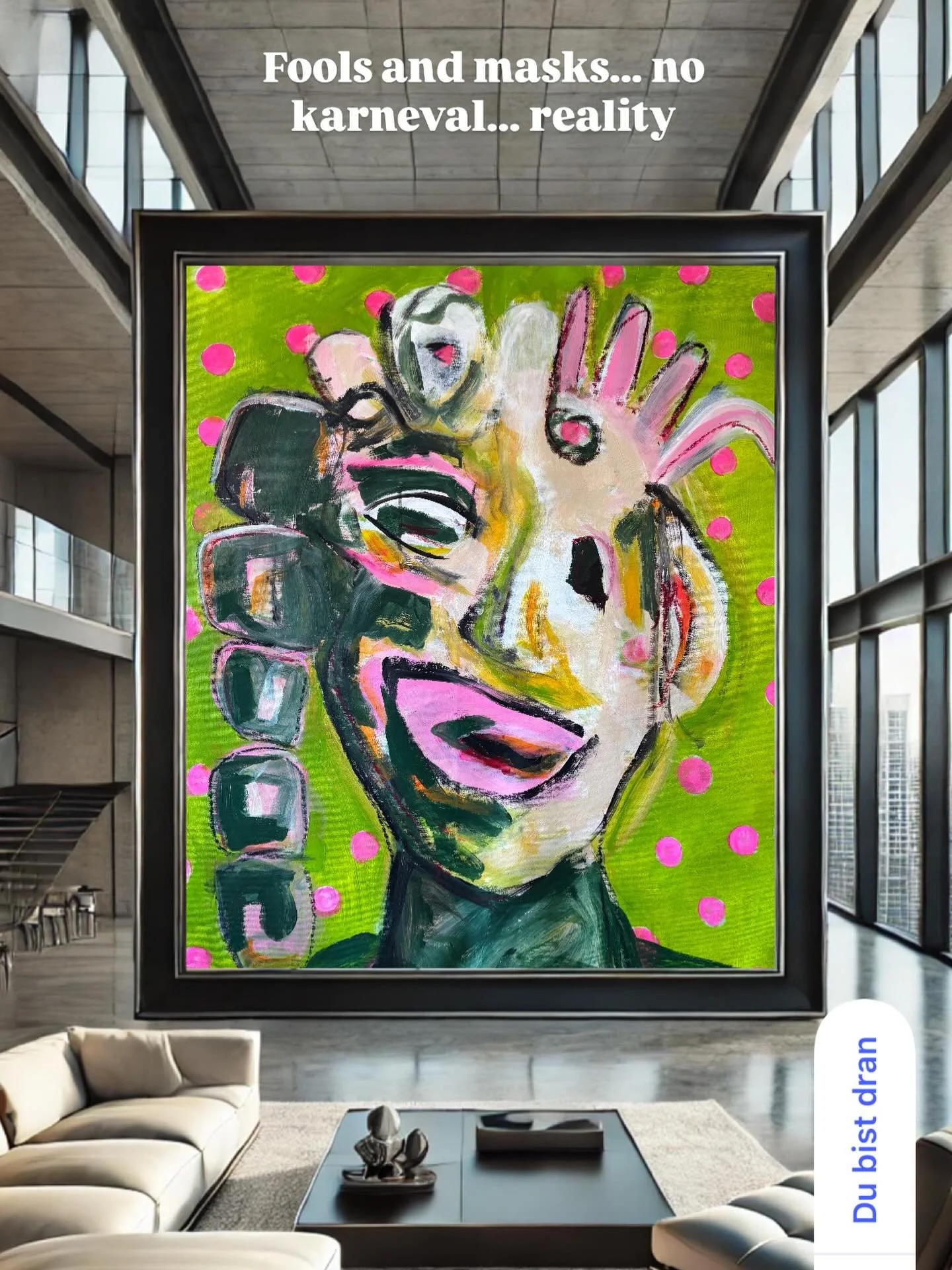 Painted this a while ago, but it still hits the same today.

An abstract face caught somewhere between laughter and chaos &mdash; a little tribute to fools and carnival. Masks, colors, and the fine line between play and reality.

Because some things 