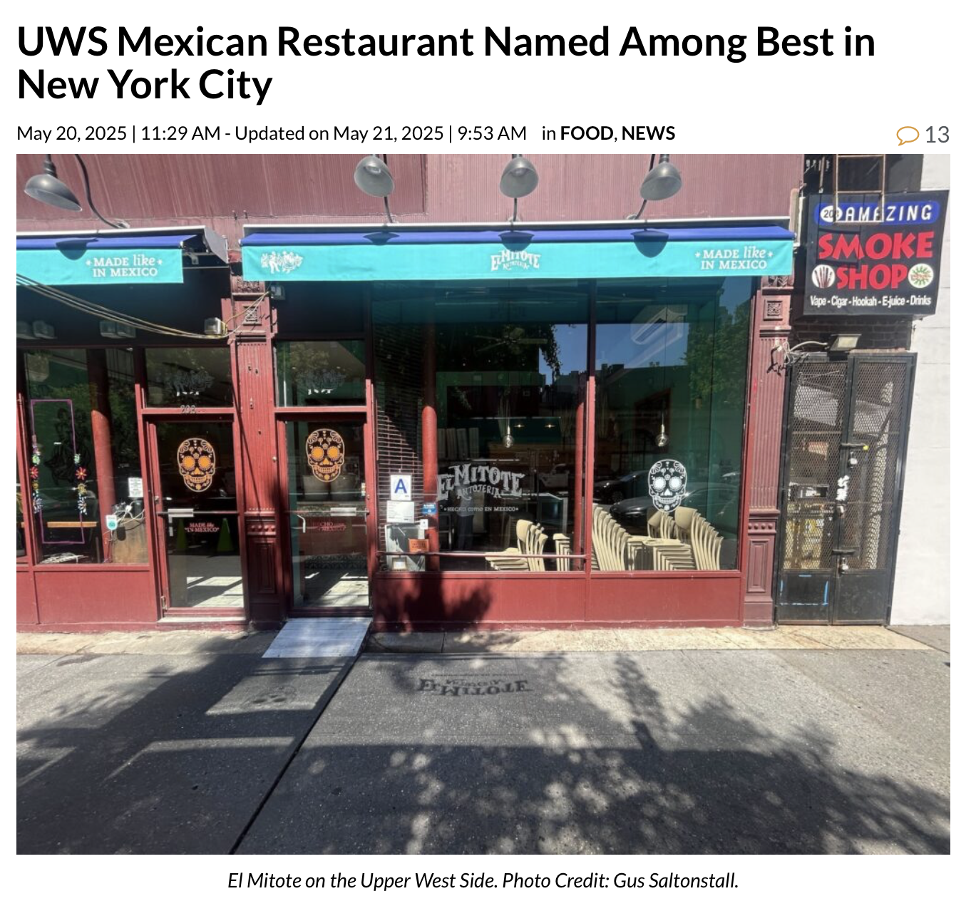 UWS Mexican Restaurant Named Among Best in New York City